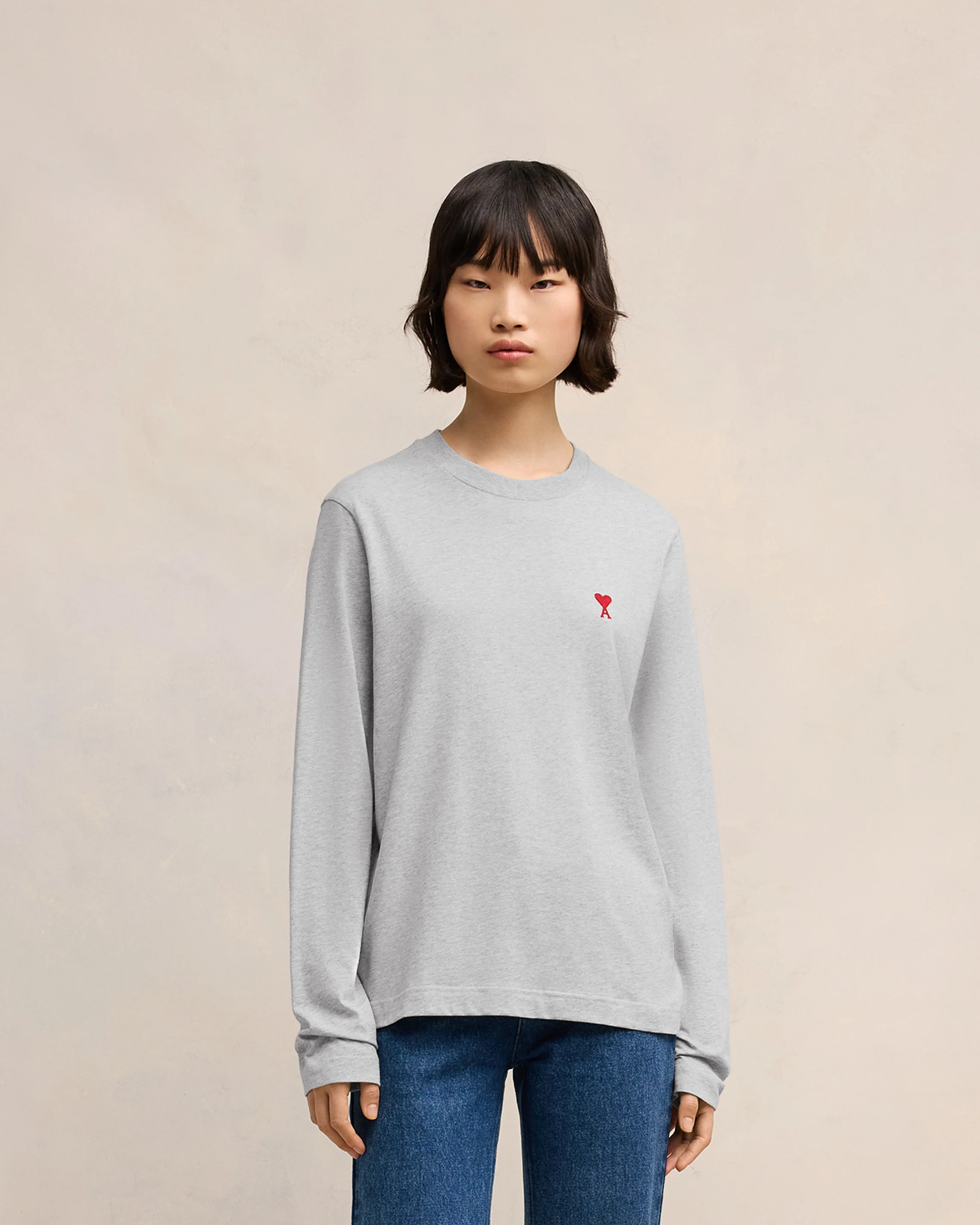 Grey Cotton Ami de Coeur Long Sleeves T-Shirt