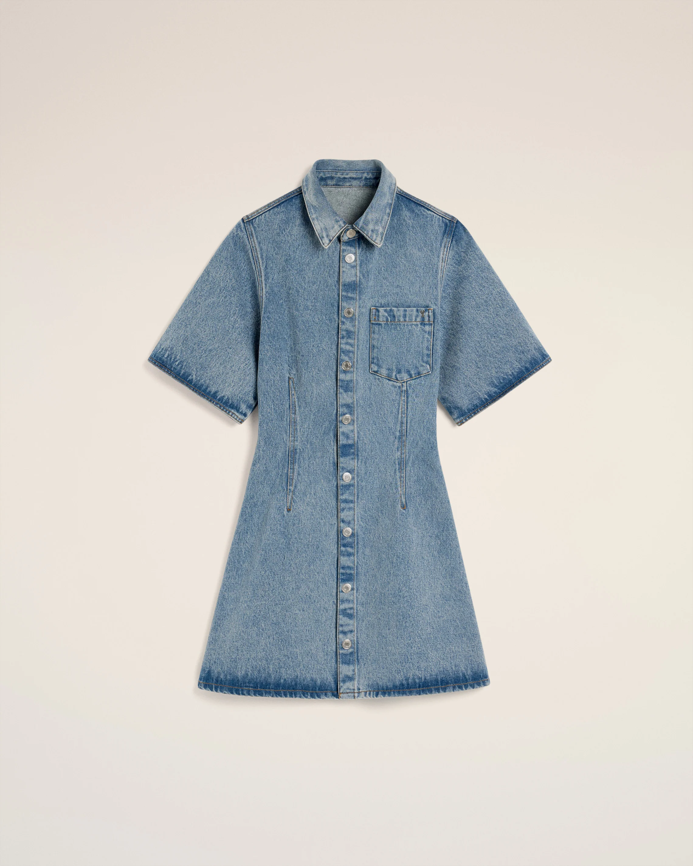 Blue Cotton Short Sleeve Shirt Dress