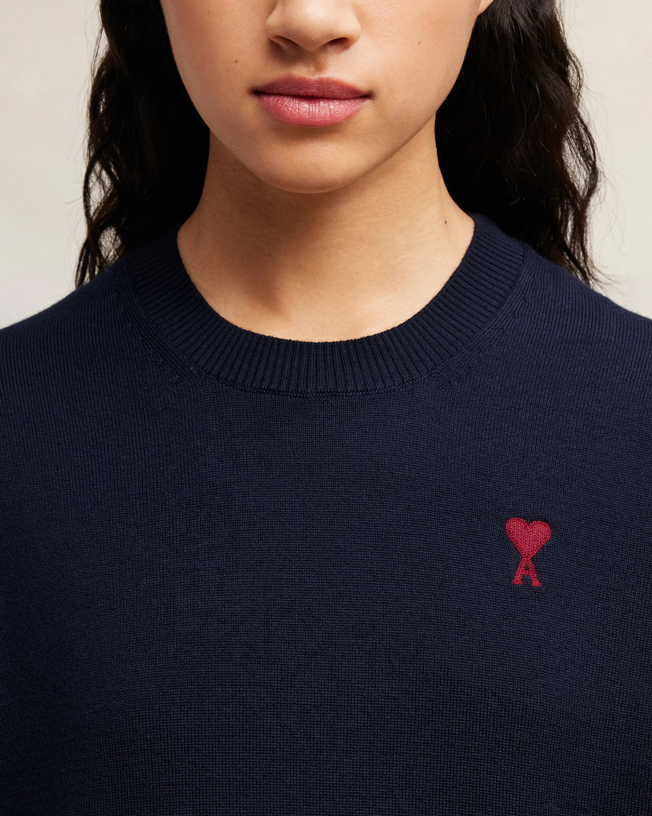 Navy Wool Ami de Coeur Crew Neck Sweater
