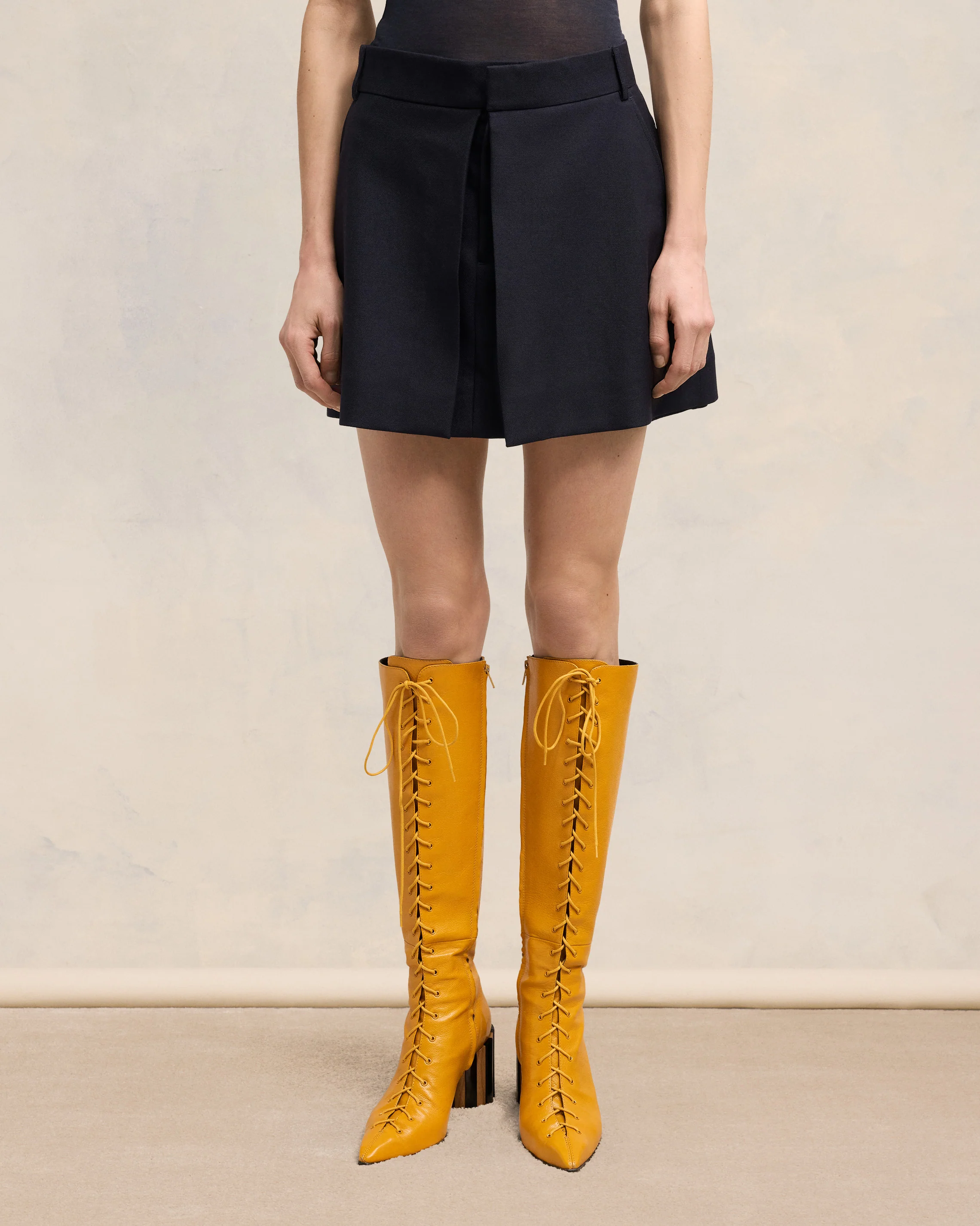 Pointed Toe Lace-Up Knee High Boots