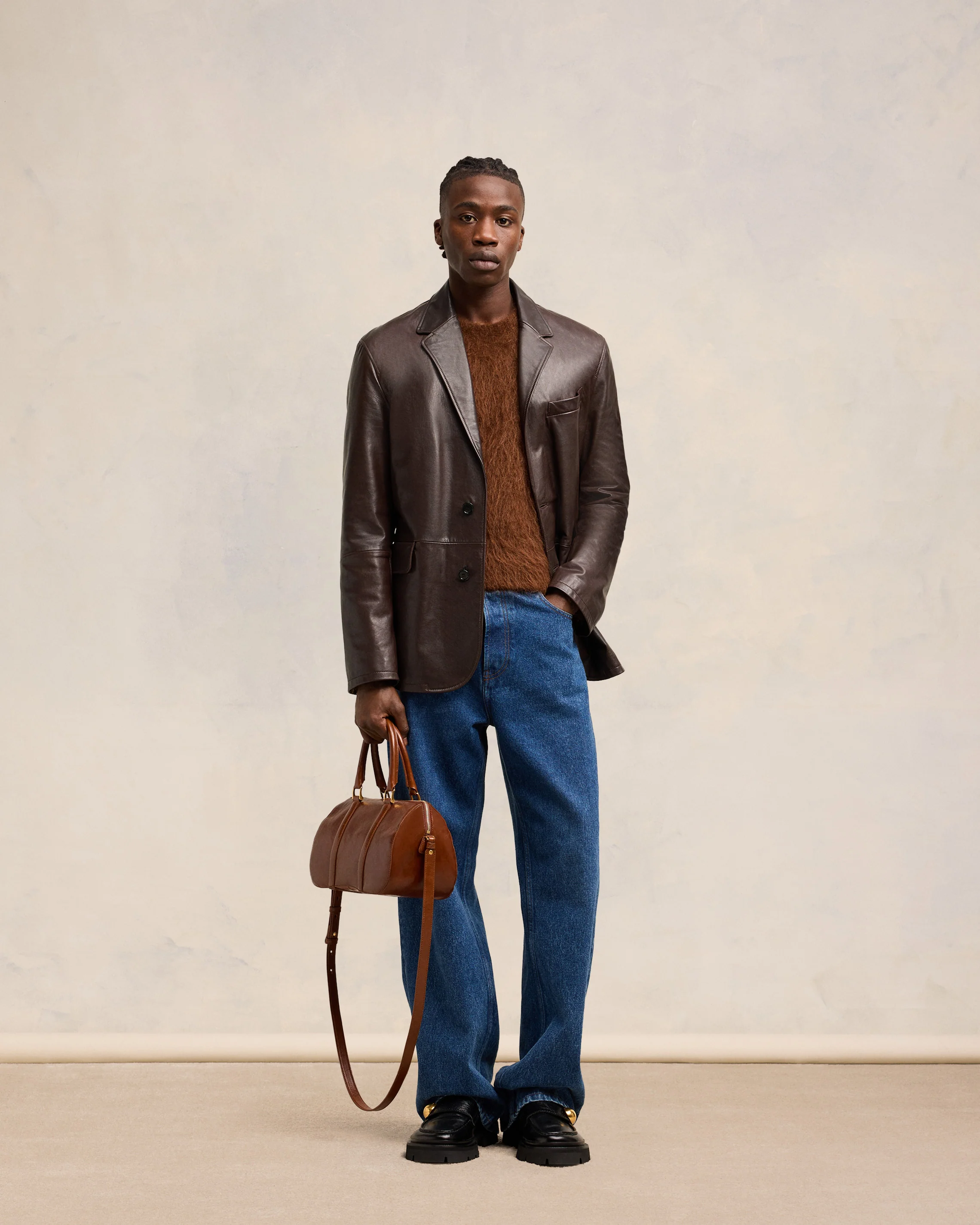 Leather Two Buttons Jacket