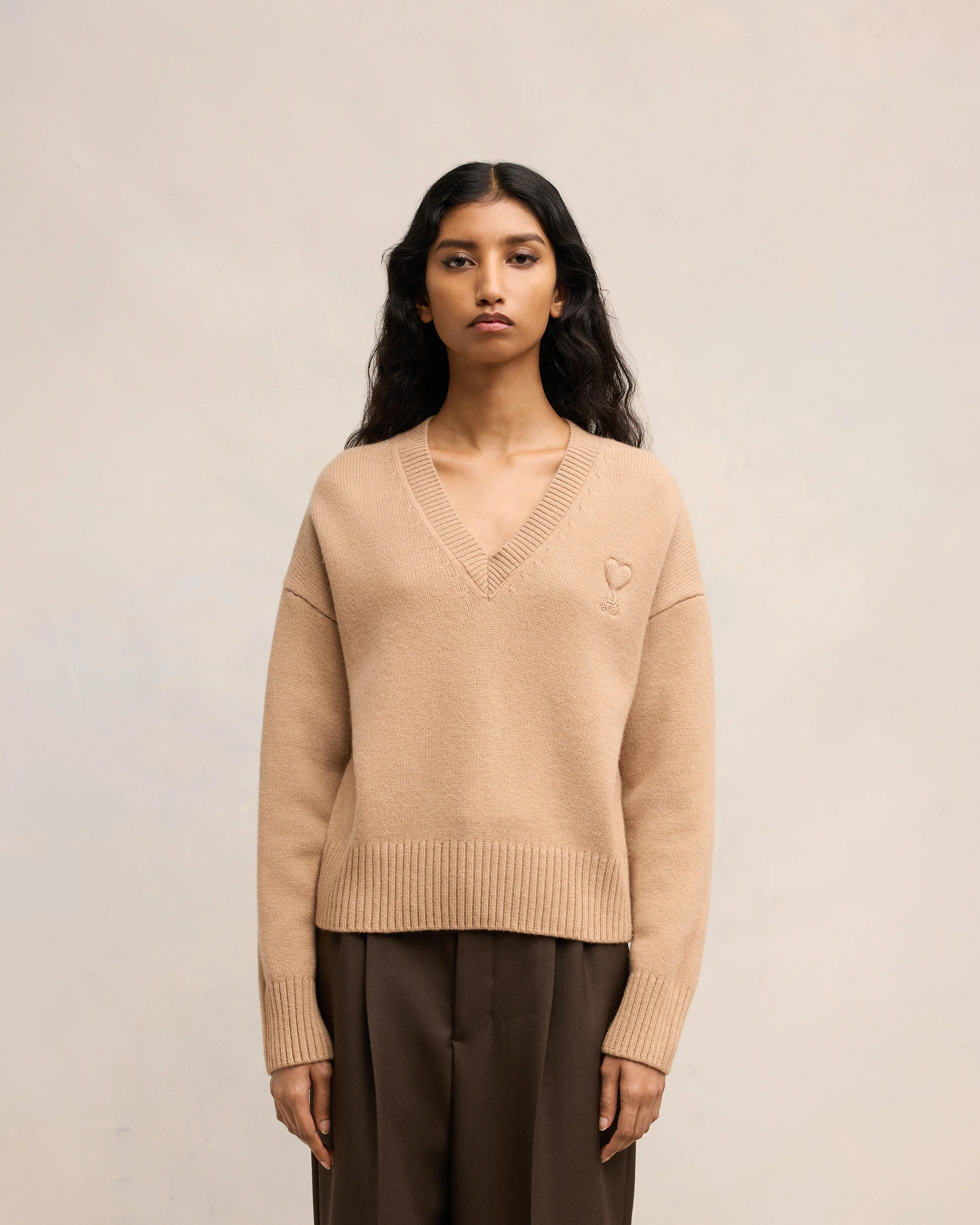 Embossed Ami de Coeur V Neck Sweater