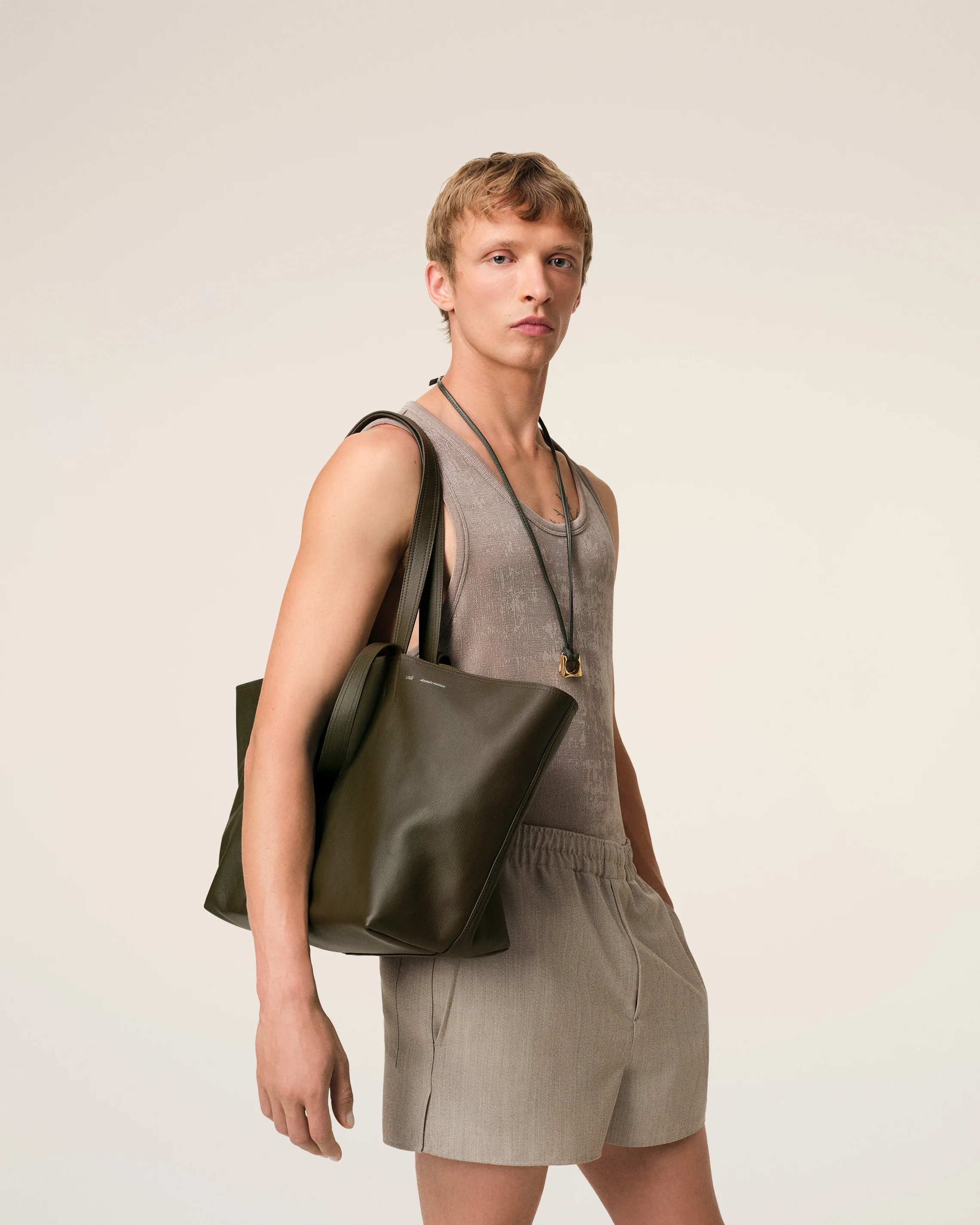 Green Leather Midi Tote Bag