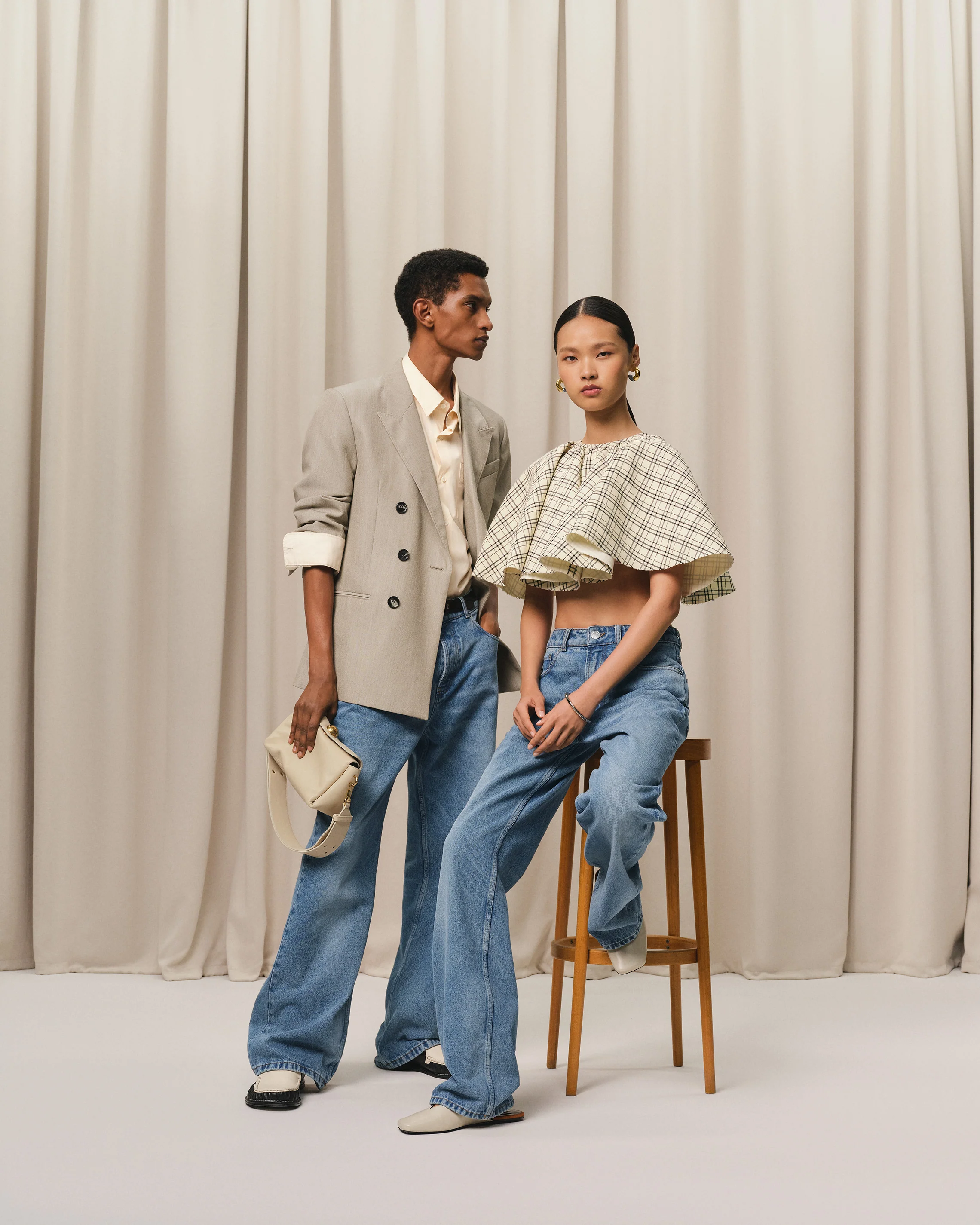 Beige Wool Back Slit Double Breasted Jacket