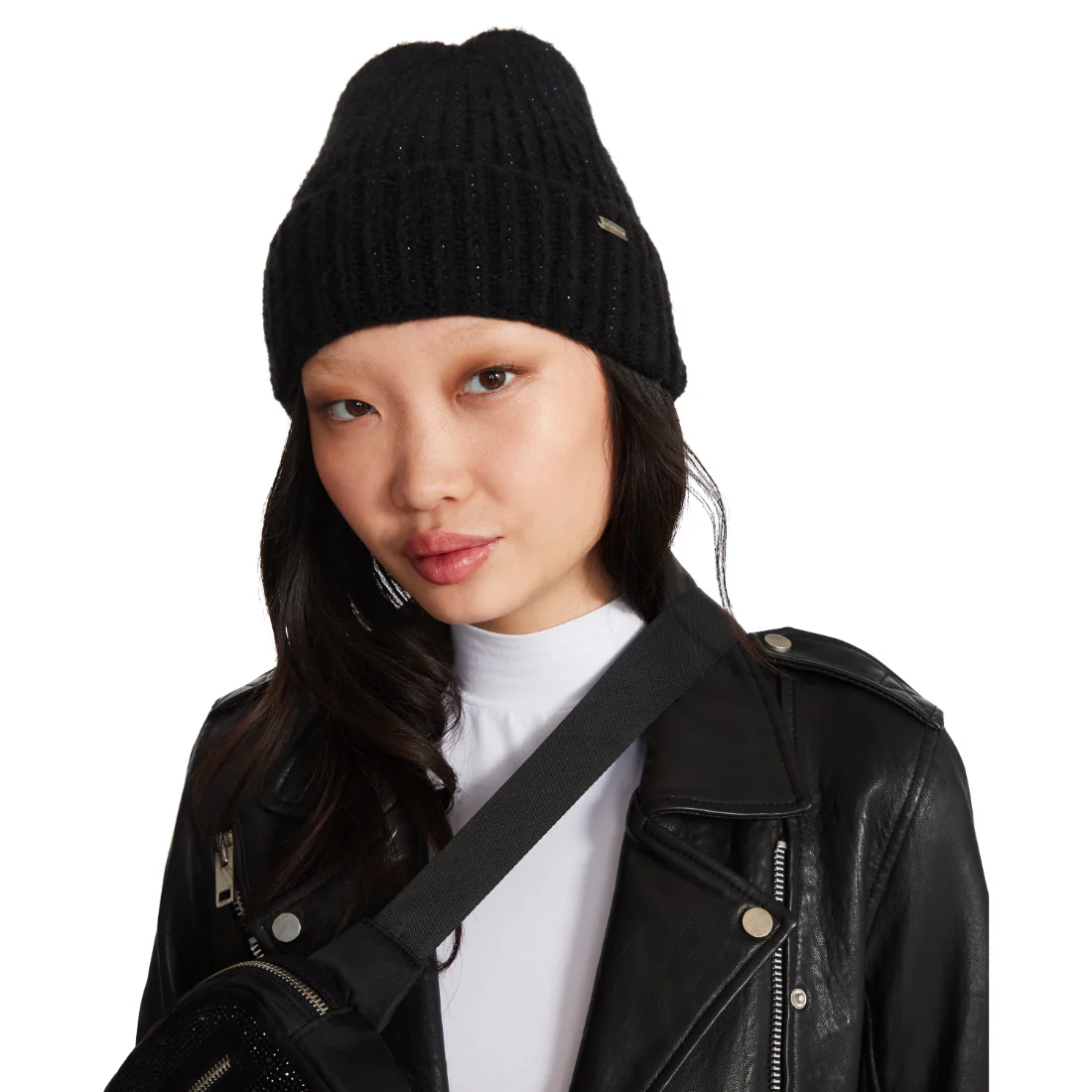 CRYSTAL WIDE CUFF BEANIE BLACK