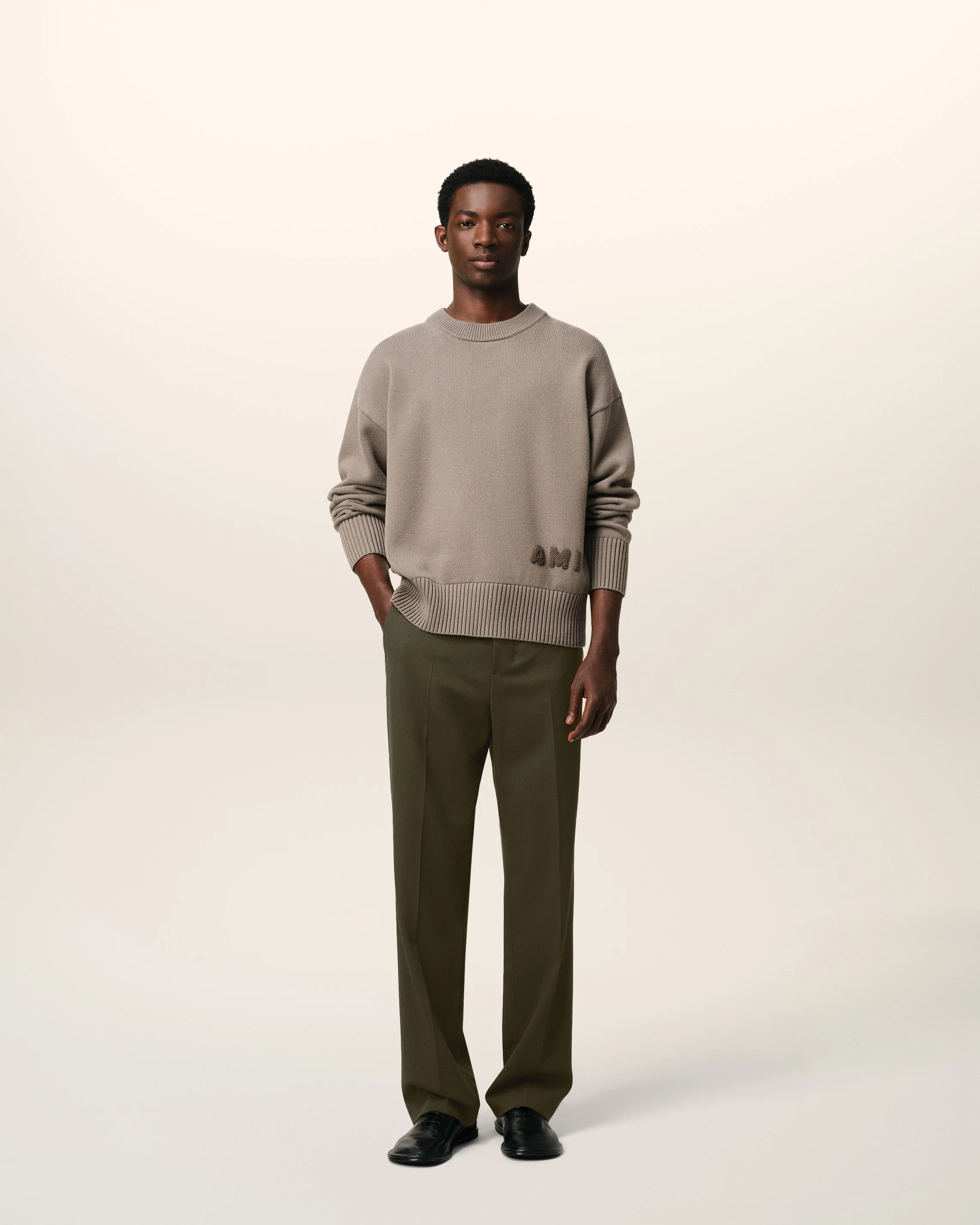 Green Wool Straight Fit Trousers