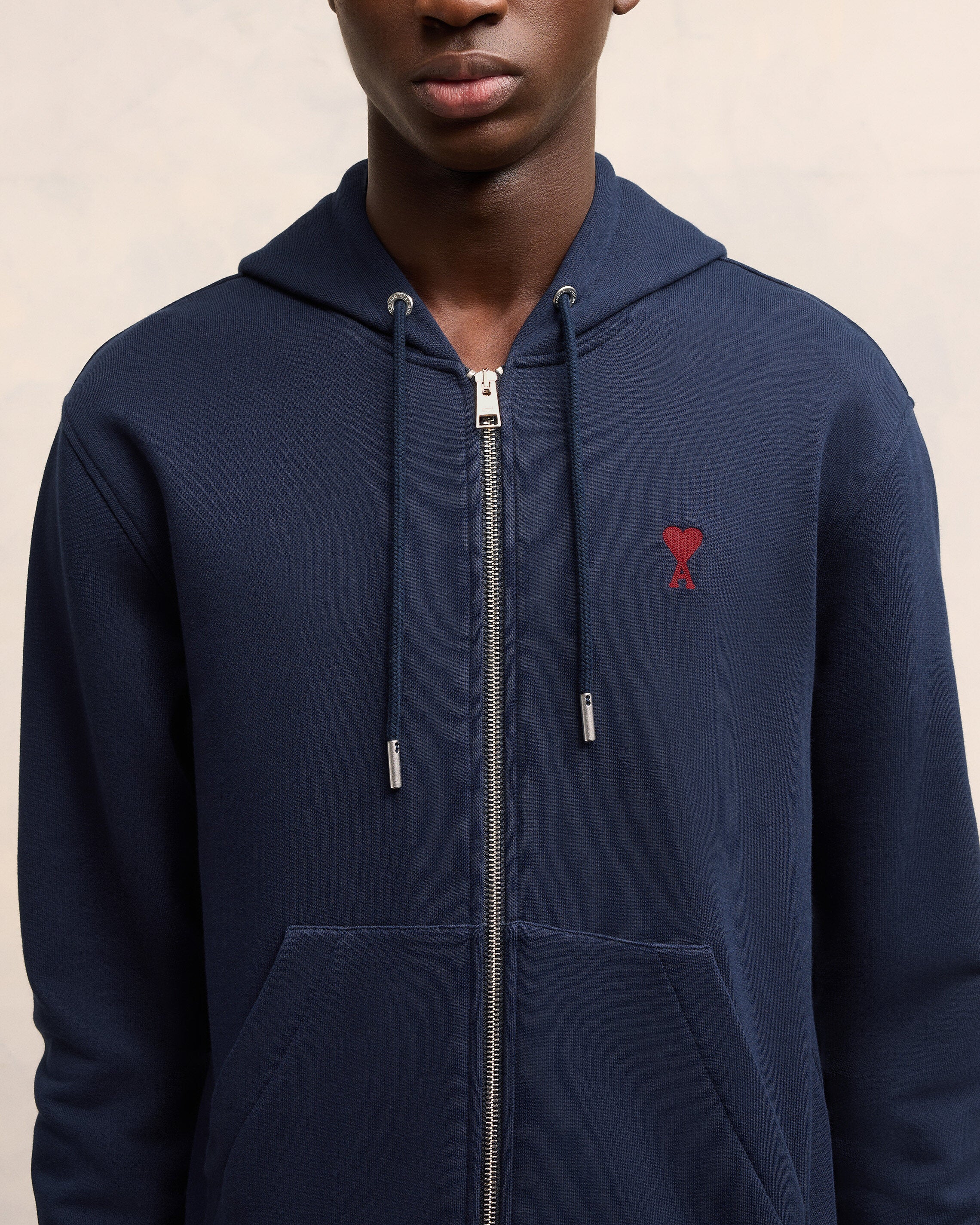 Navy Cotton Ami de Coeur Zipped Hoodie