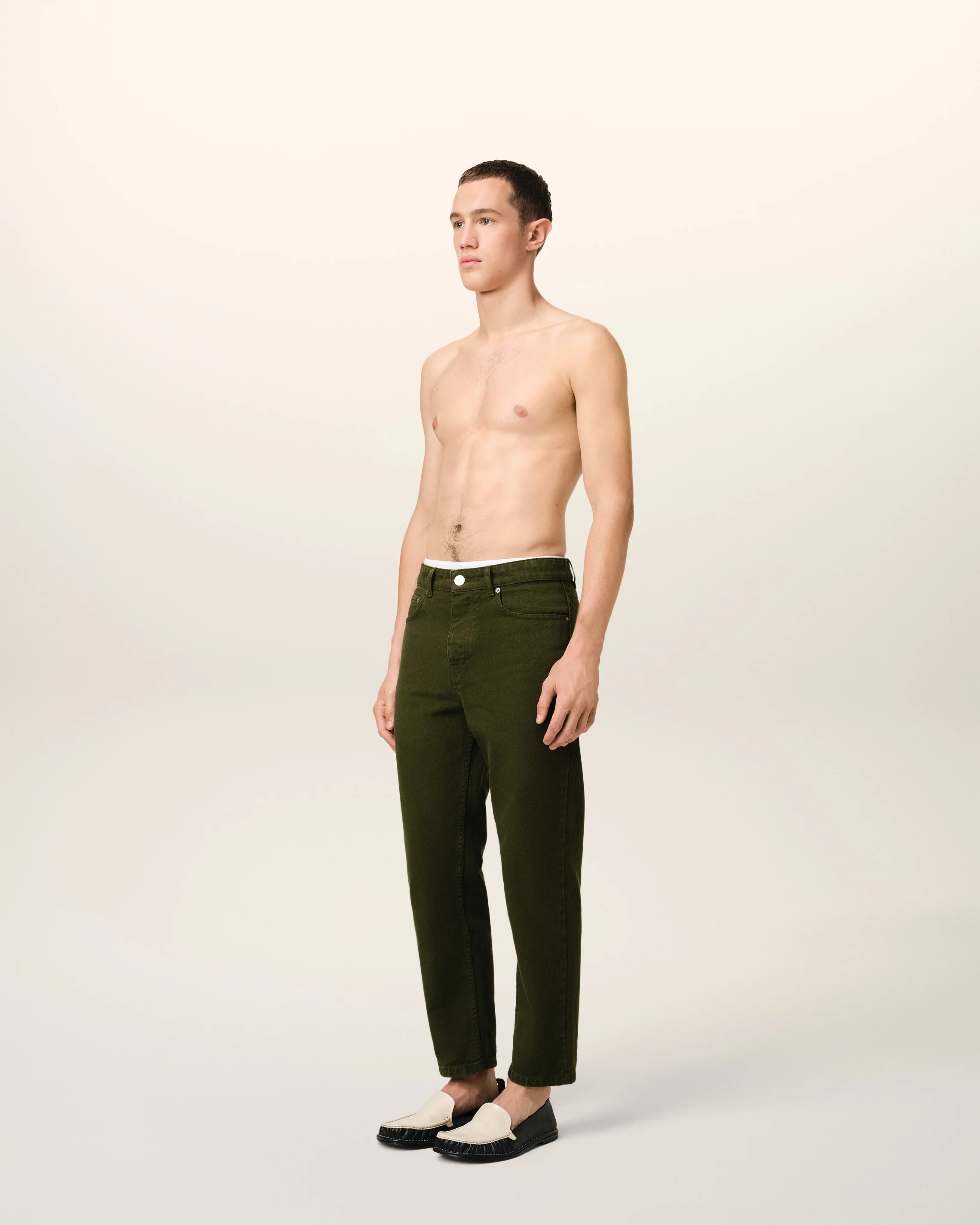 Green Cotton Tapered Fit Jeans