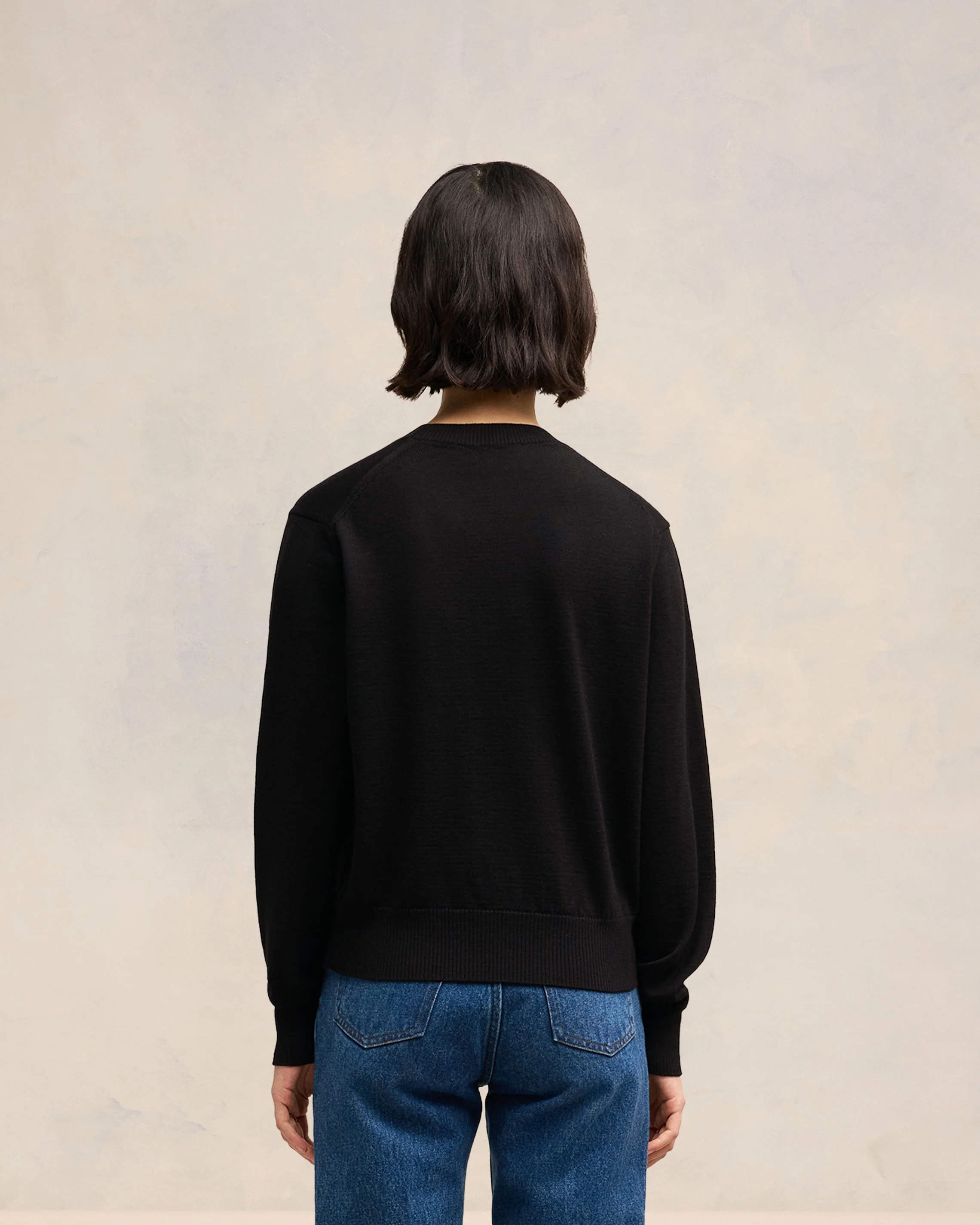 Black Wool Ami de Coeur Crew Neck Sweater
