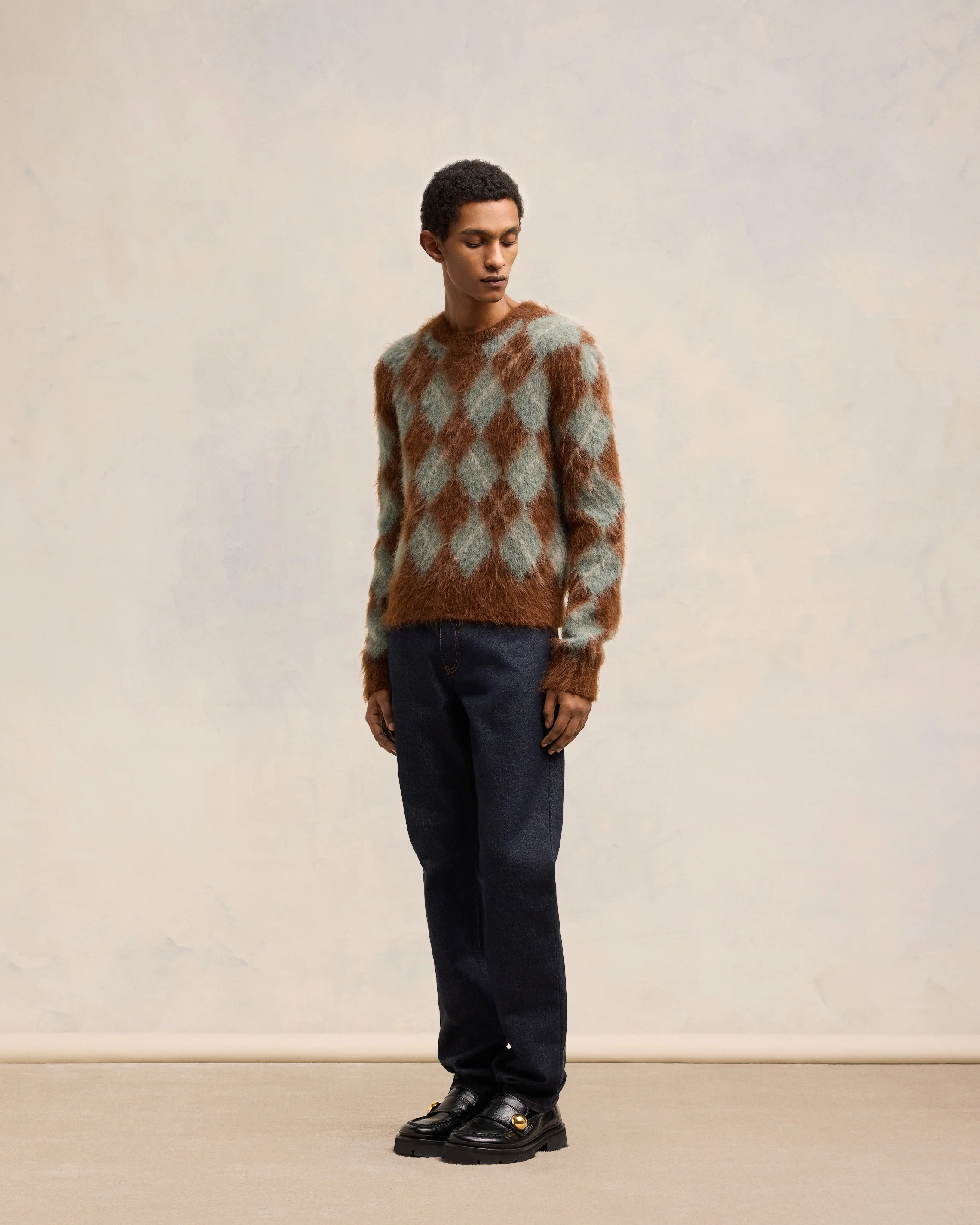 Alpaca Mohair Brushed Argyle Sweater