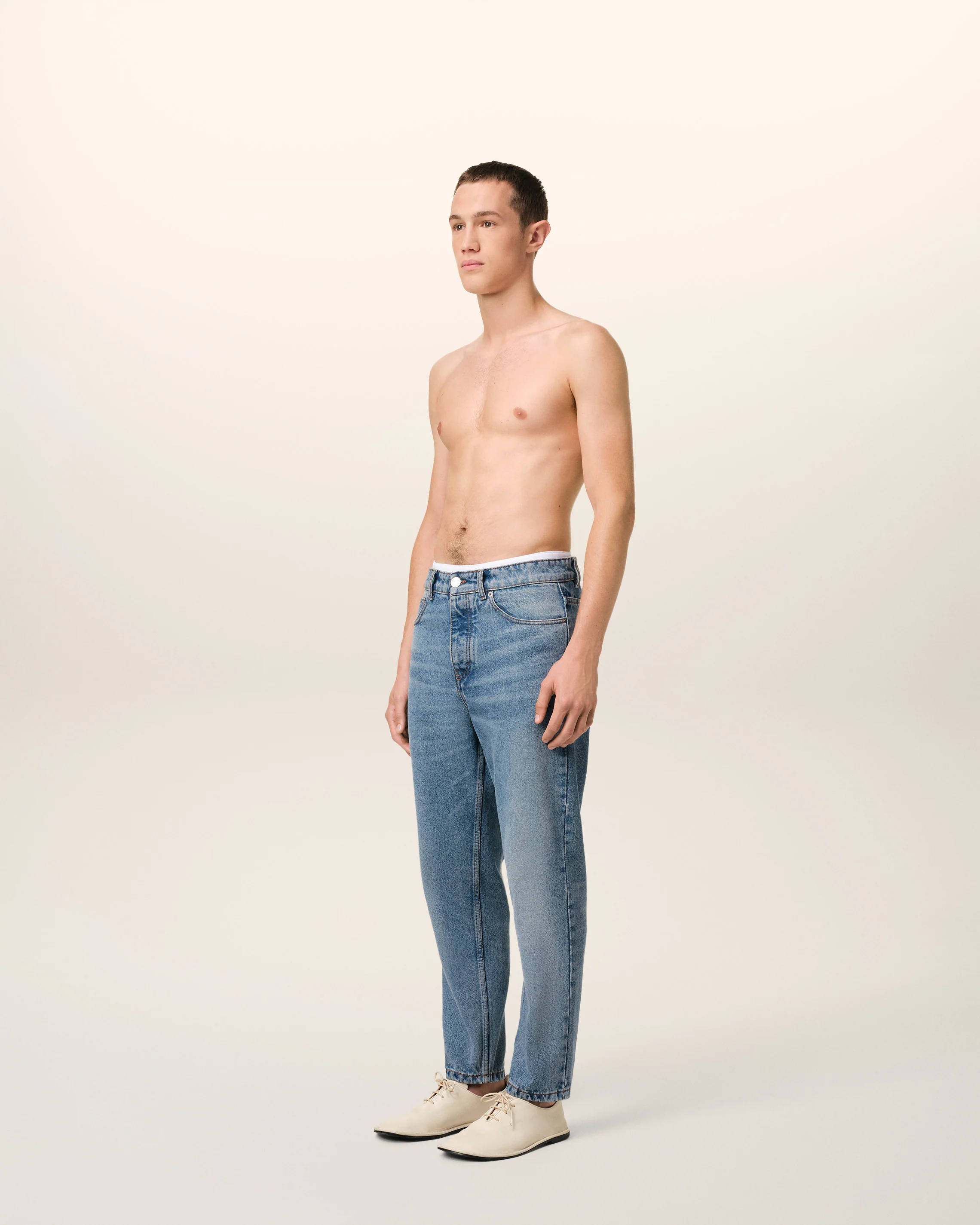 Blue Cotton Tapered Fit Jeans