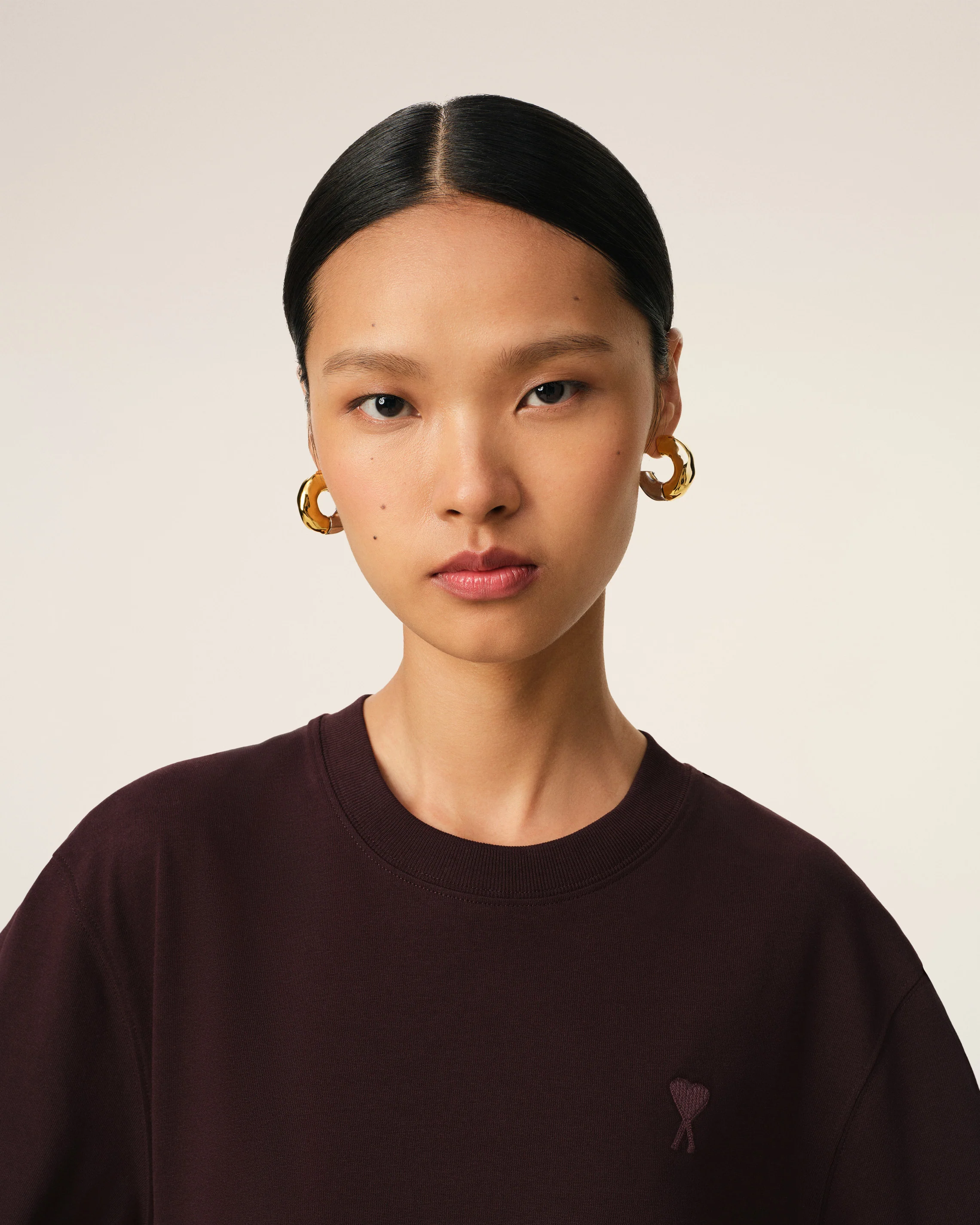 Burgundy Cotton Tonal Ami de Coeur T-Shirt