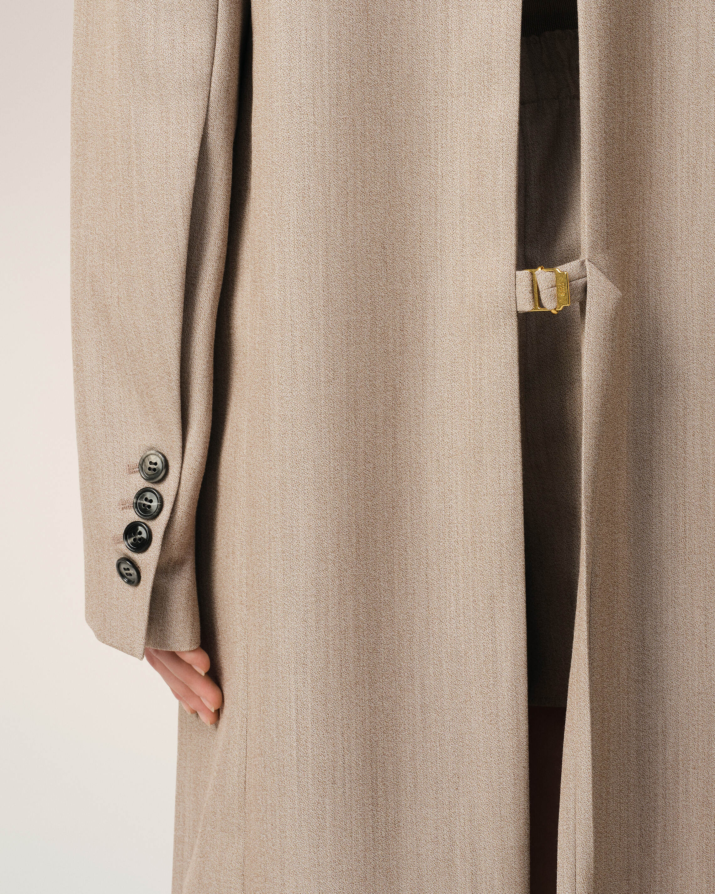 Beige Wool Back Slit Long Coat