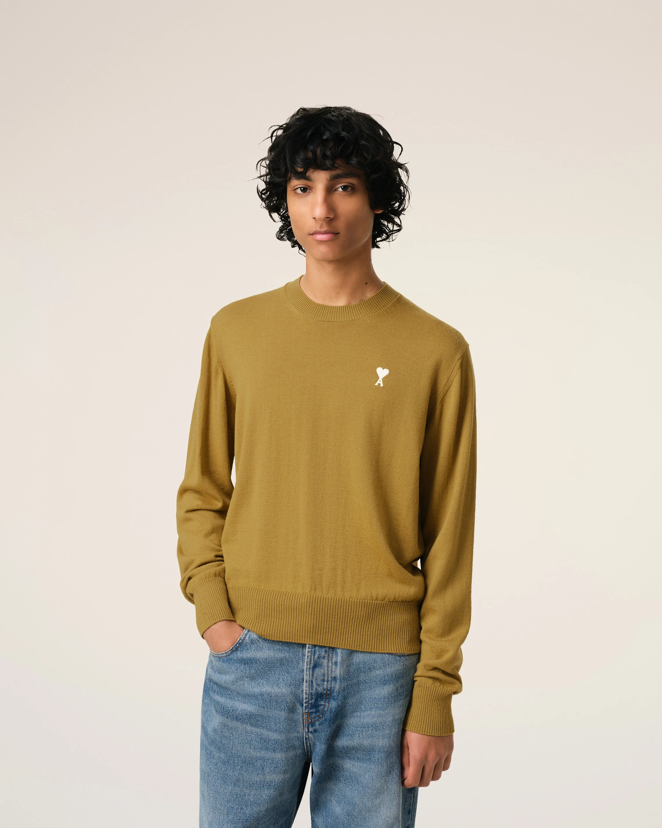 Mustard Wool Ami de Coeur Crew Neck Sweater
