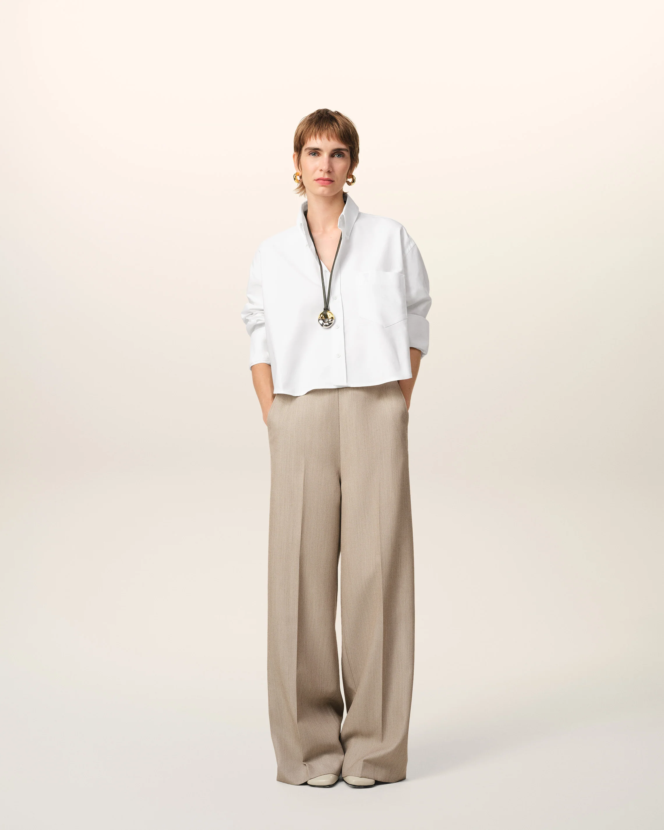 White Cotton Cropped Oversized Shirt