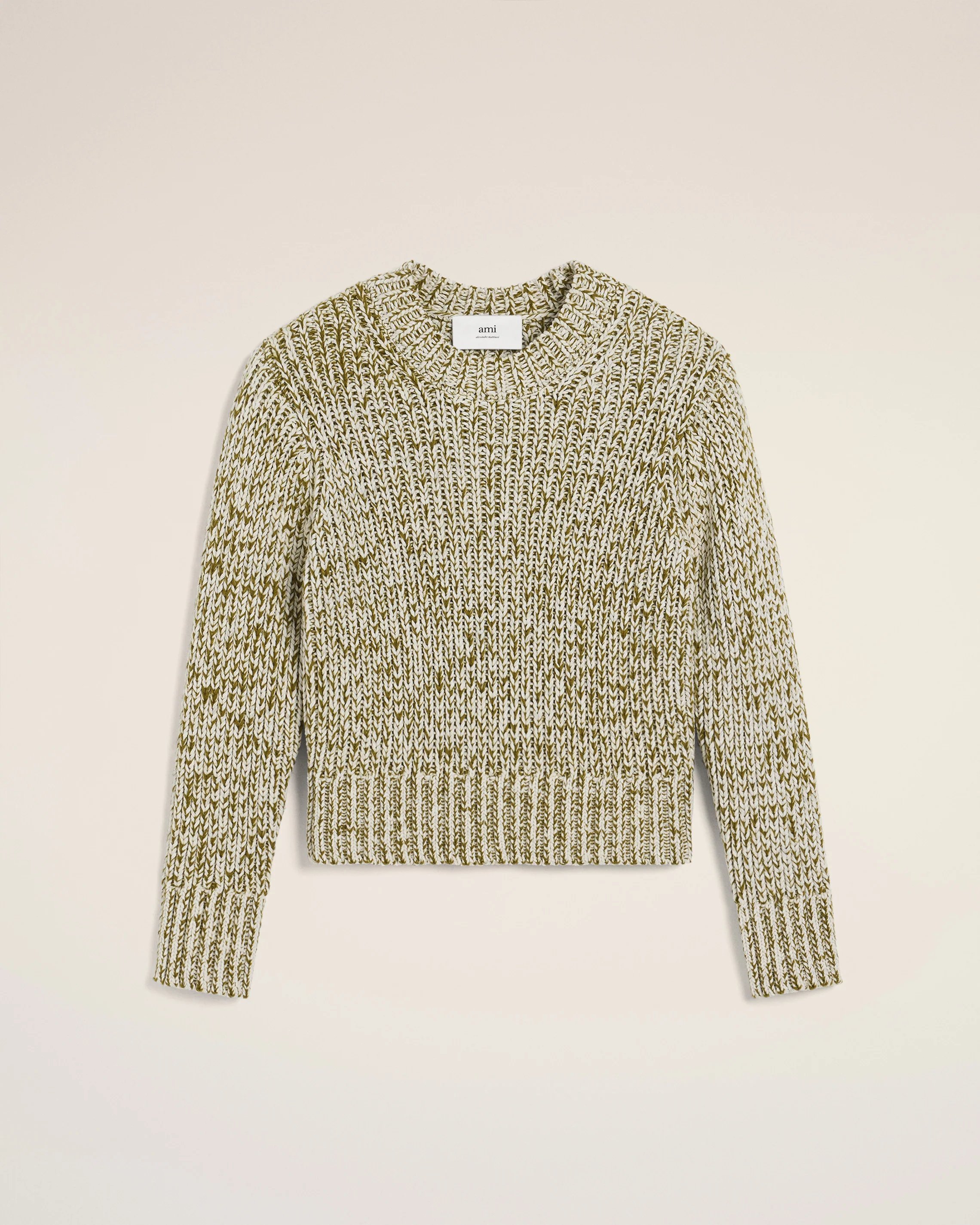 Green Mouliné Textured Knit Crewneck Sweater