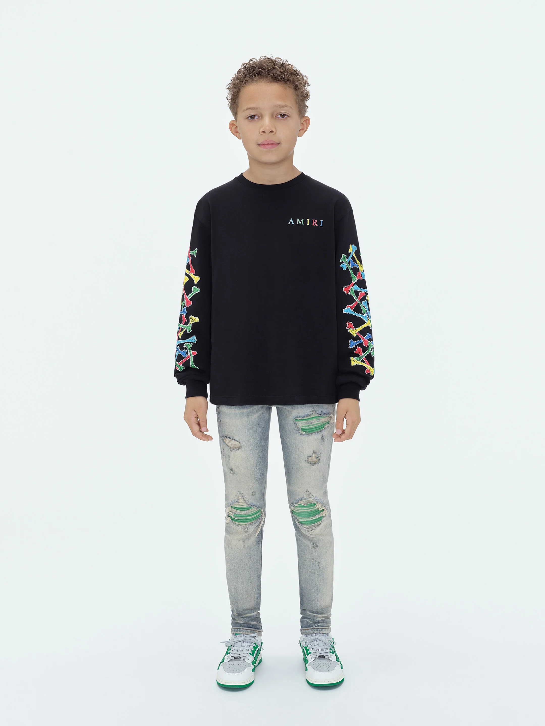 KIDS - AMIRI BONES SCRIBBLE LONG SLEEVE TEE - Black