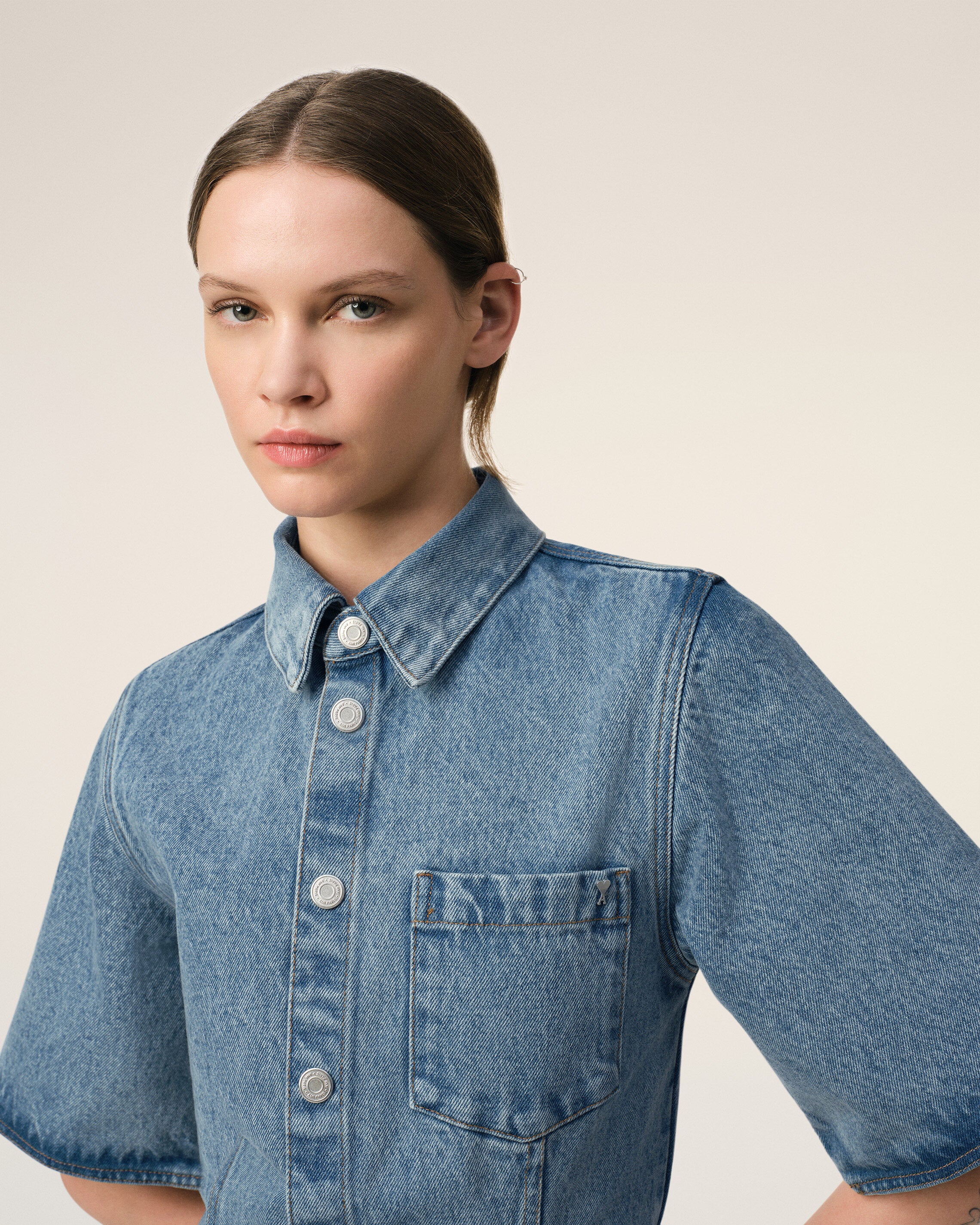 Blue Cotton Short Sleeve Shirt Dress