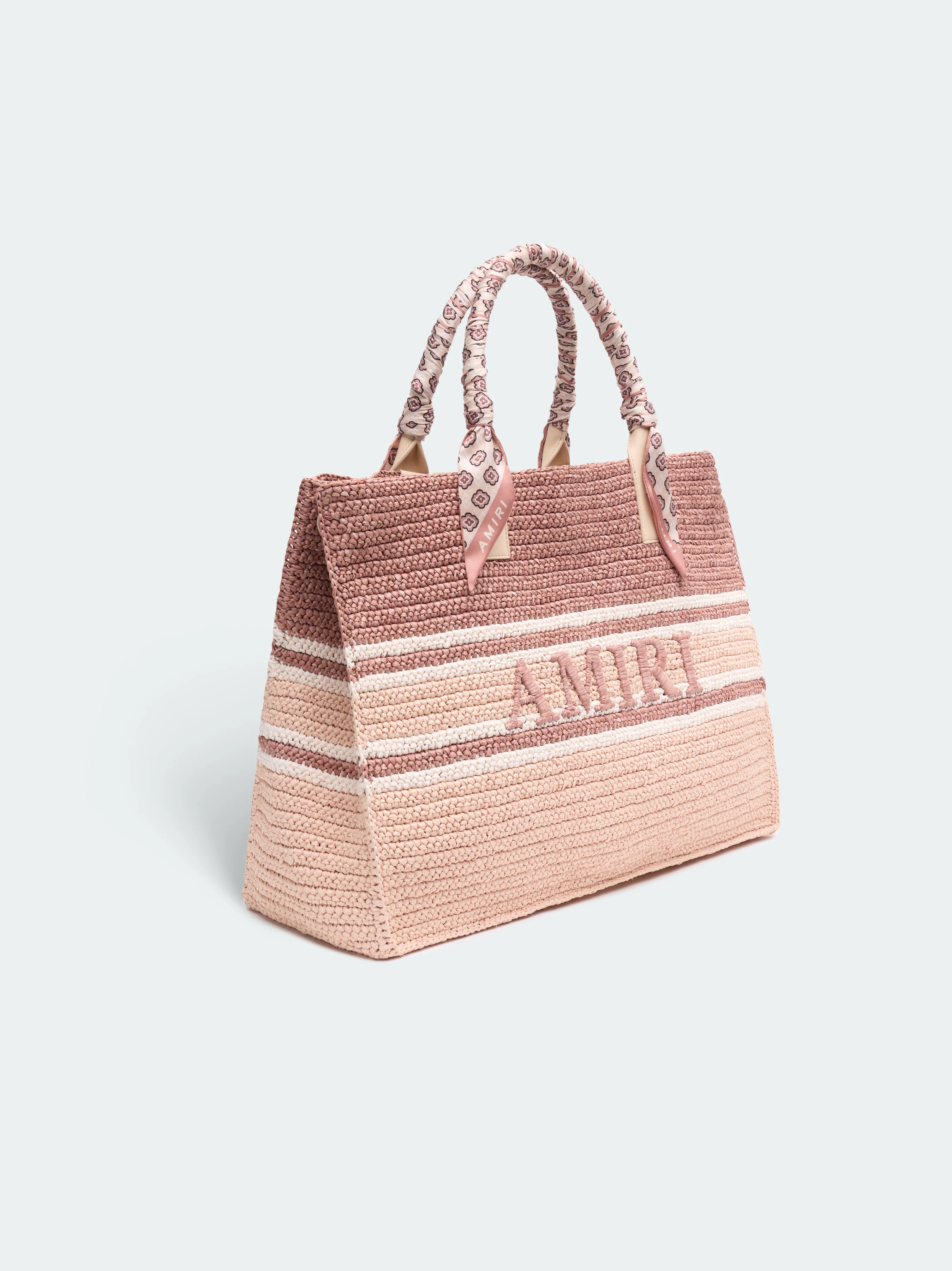 WOVEN STRIPE RAFFIA TOTE BAG - Pink