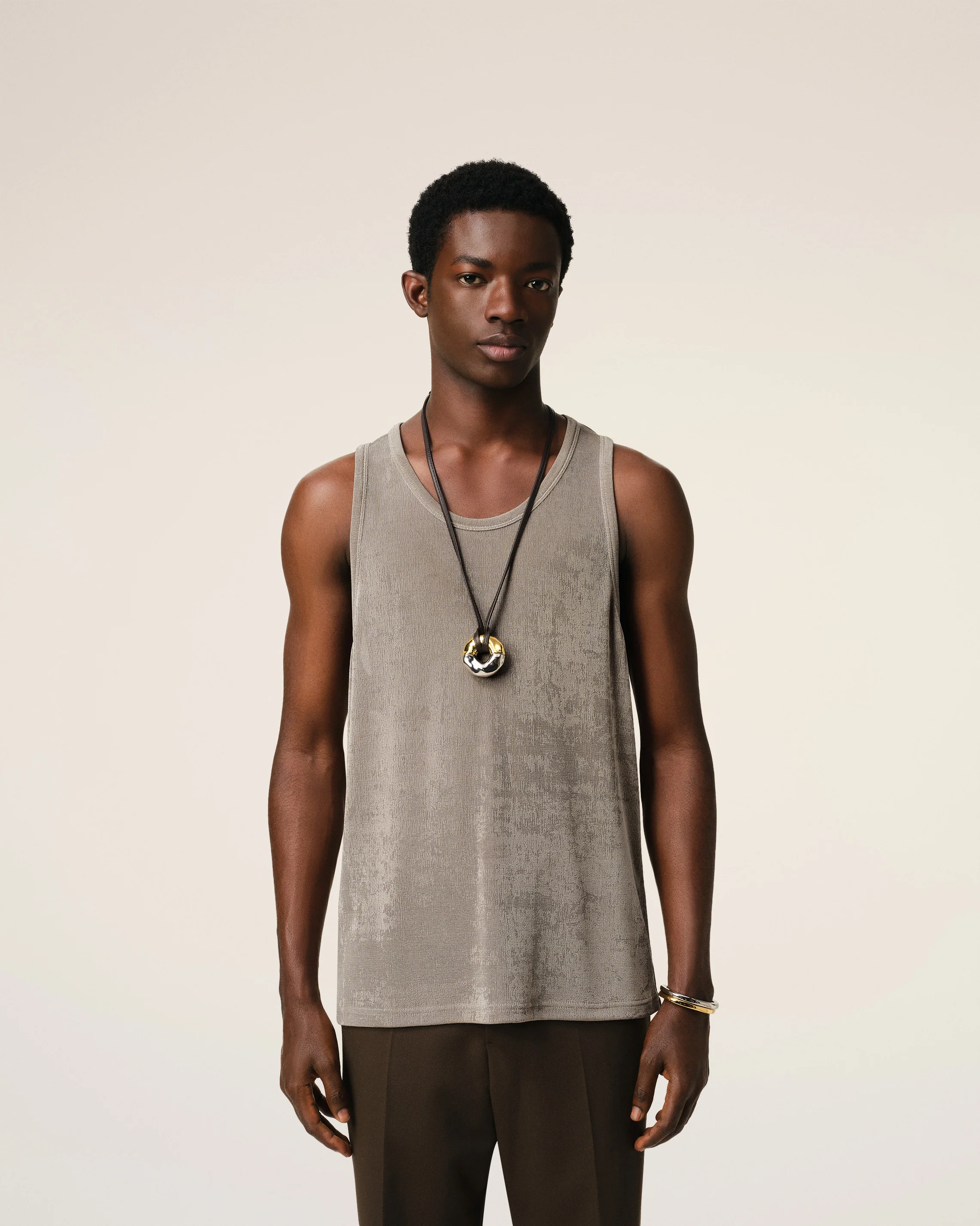 Beige Light Shiny Rib Jersey Tanktop