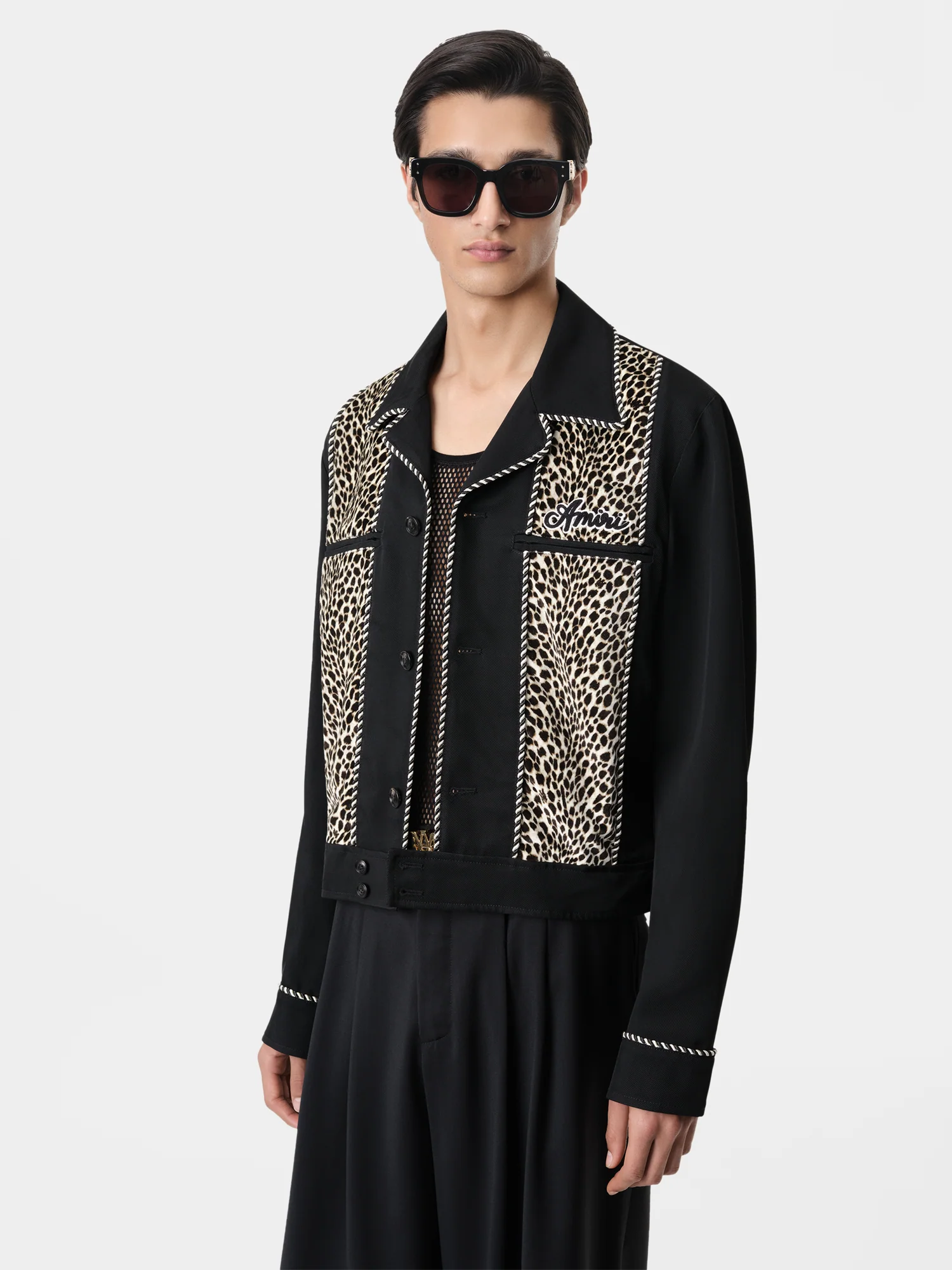 LEOPARD CADET JACKET - Black