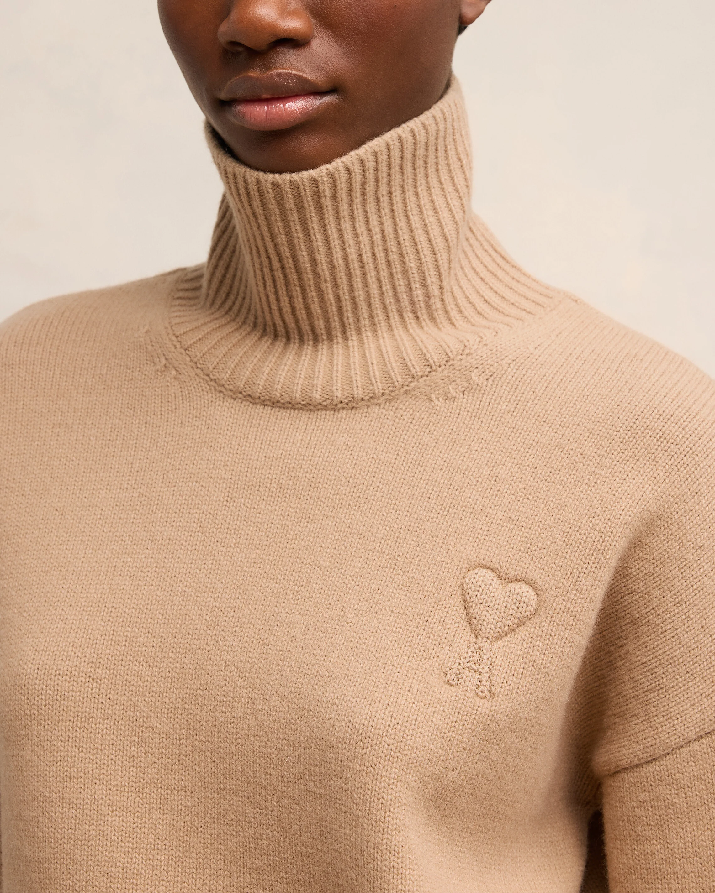 Embossed Ami de Coeur Funnel Neck Sweater