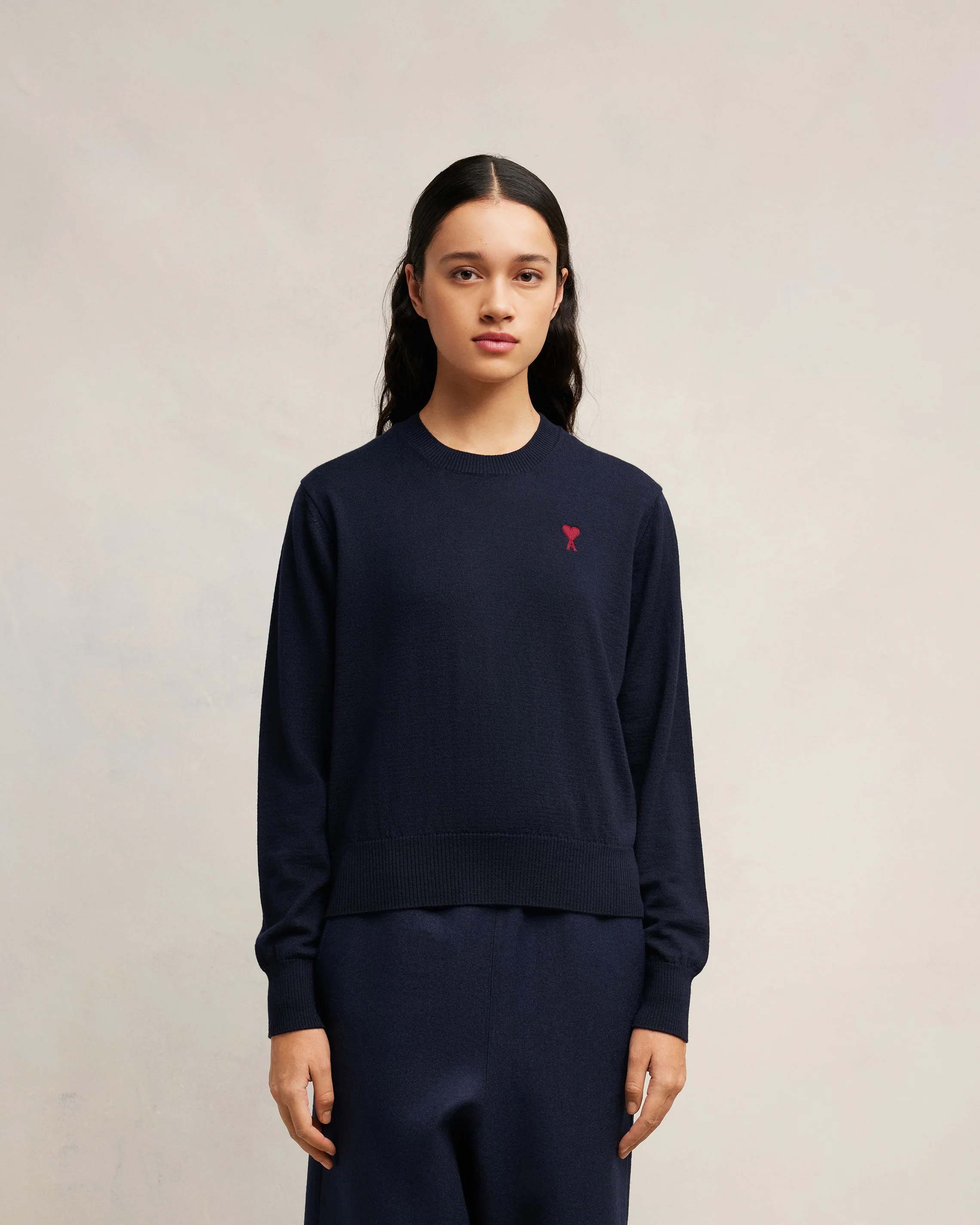 Navy Wool Ami de Coeur Crew Neck Sweater