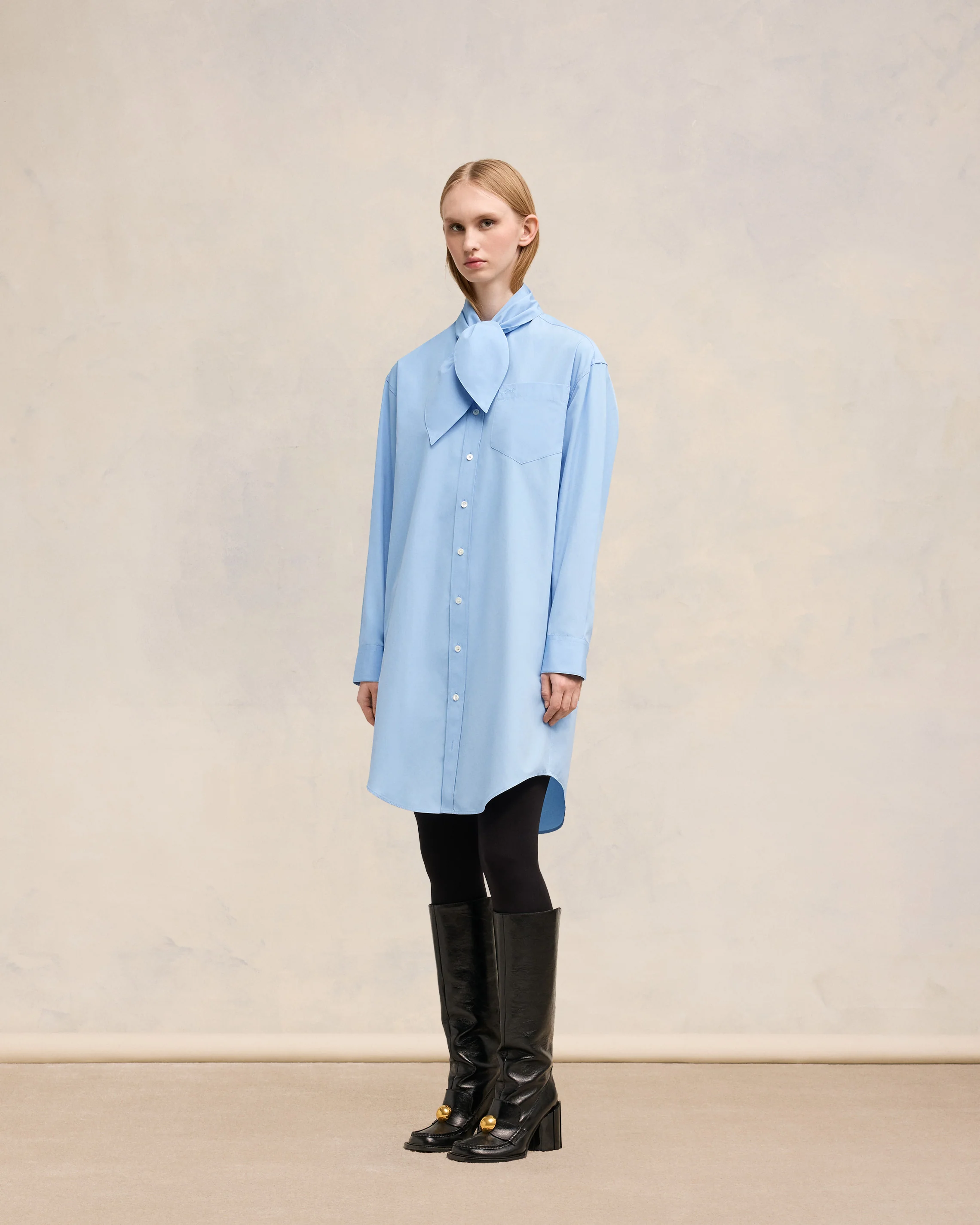 Scarf Collar Shirt Dress