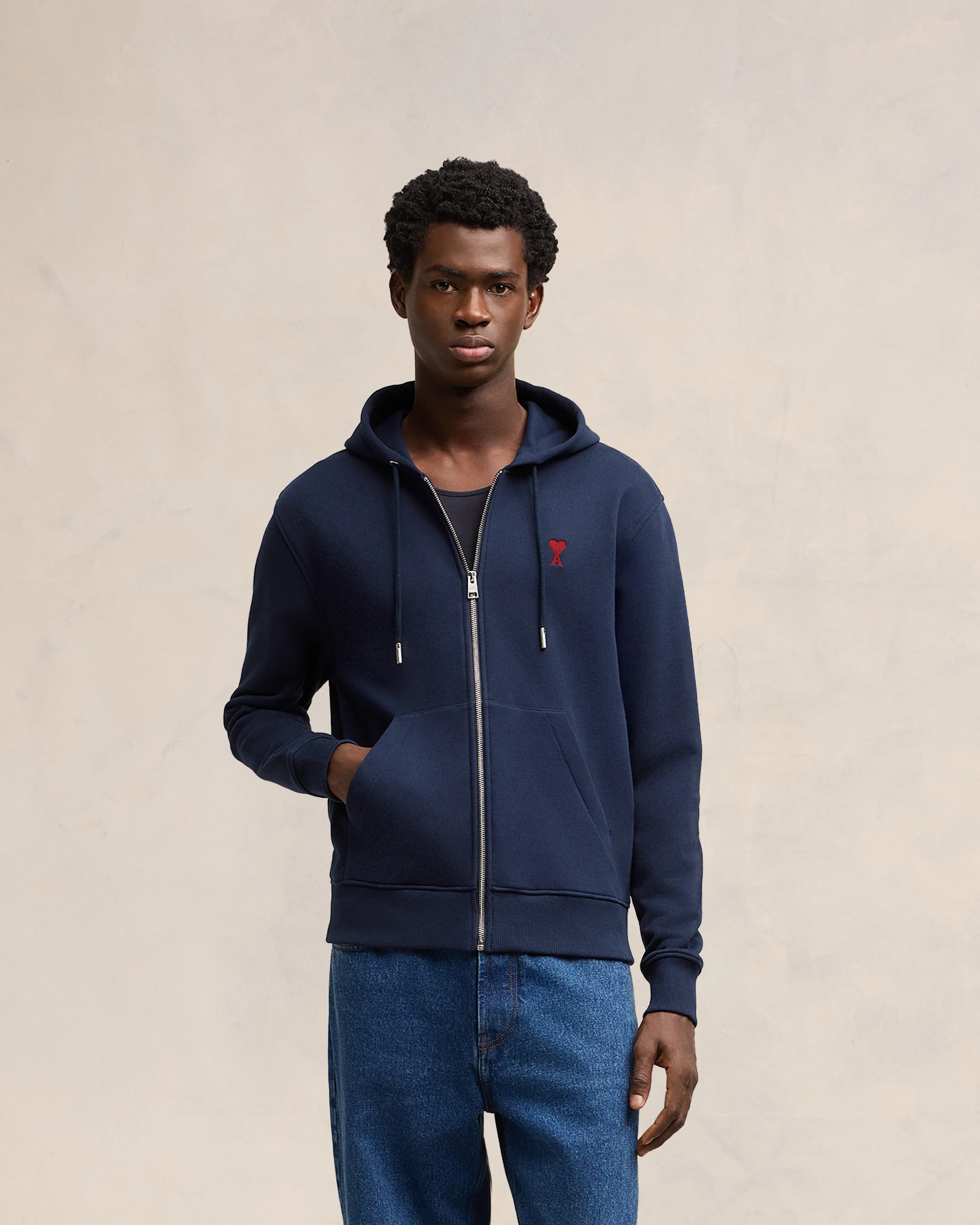 Navy Cotton Ami de Coeur Zipped Hoodie