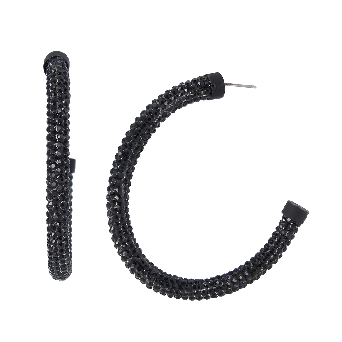 RHINESTONE TUBULAR EARRINGS BLACK