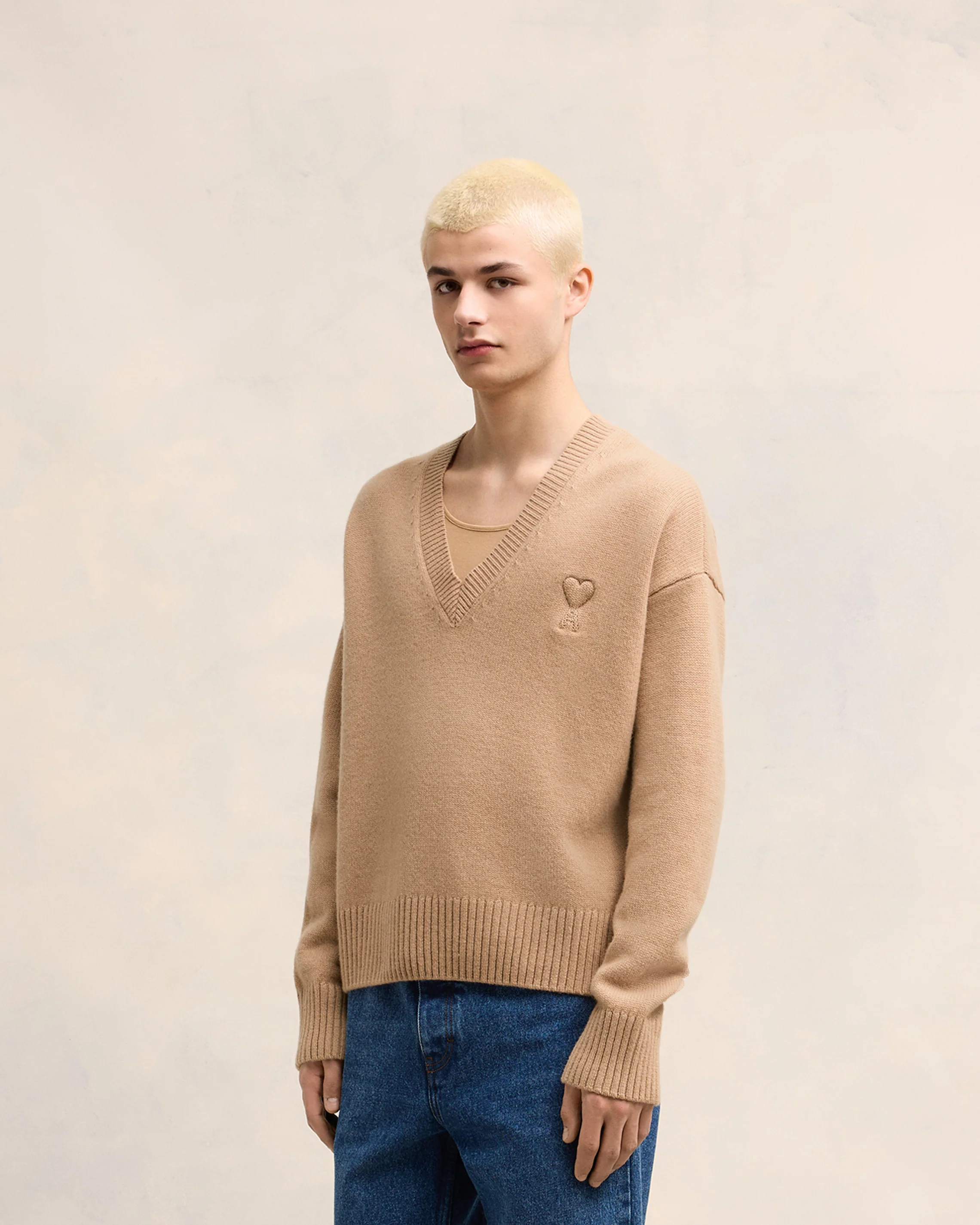 Embossed Ami de Coeur V Neck Sweater