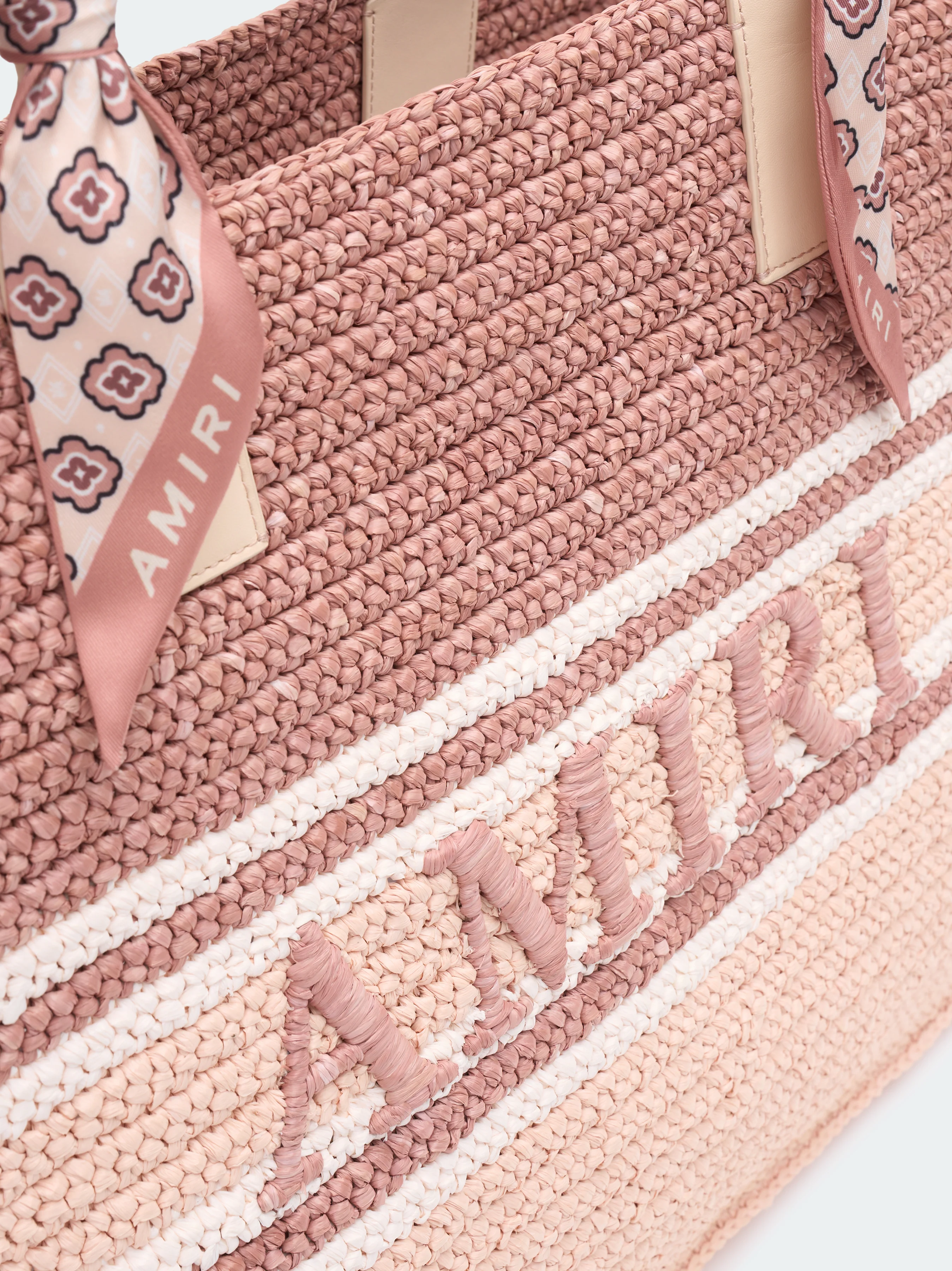 WOVEN STRIPE RAFFIA TOTE BAG - Pink