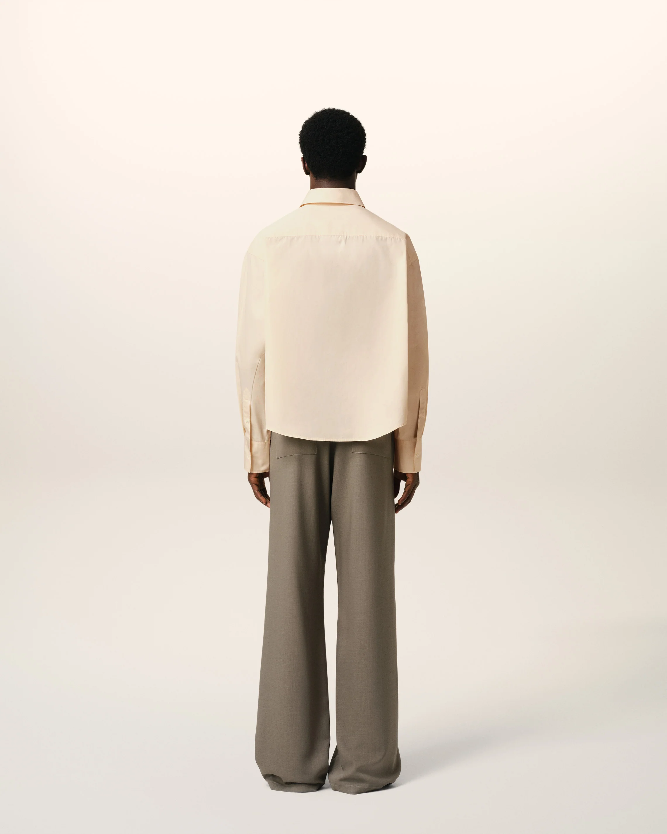 Beige Cotton Cropped Oversized Shirt