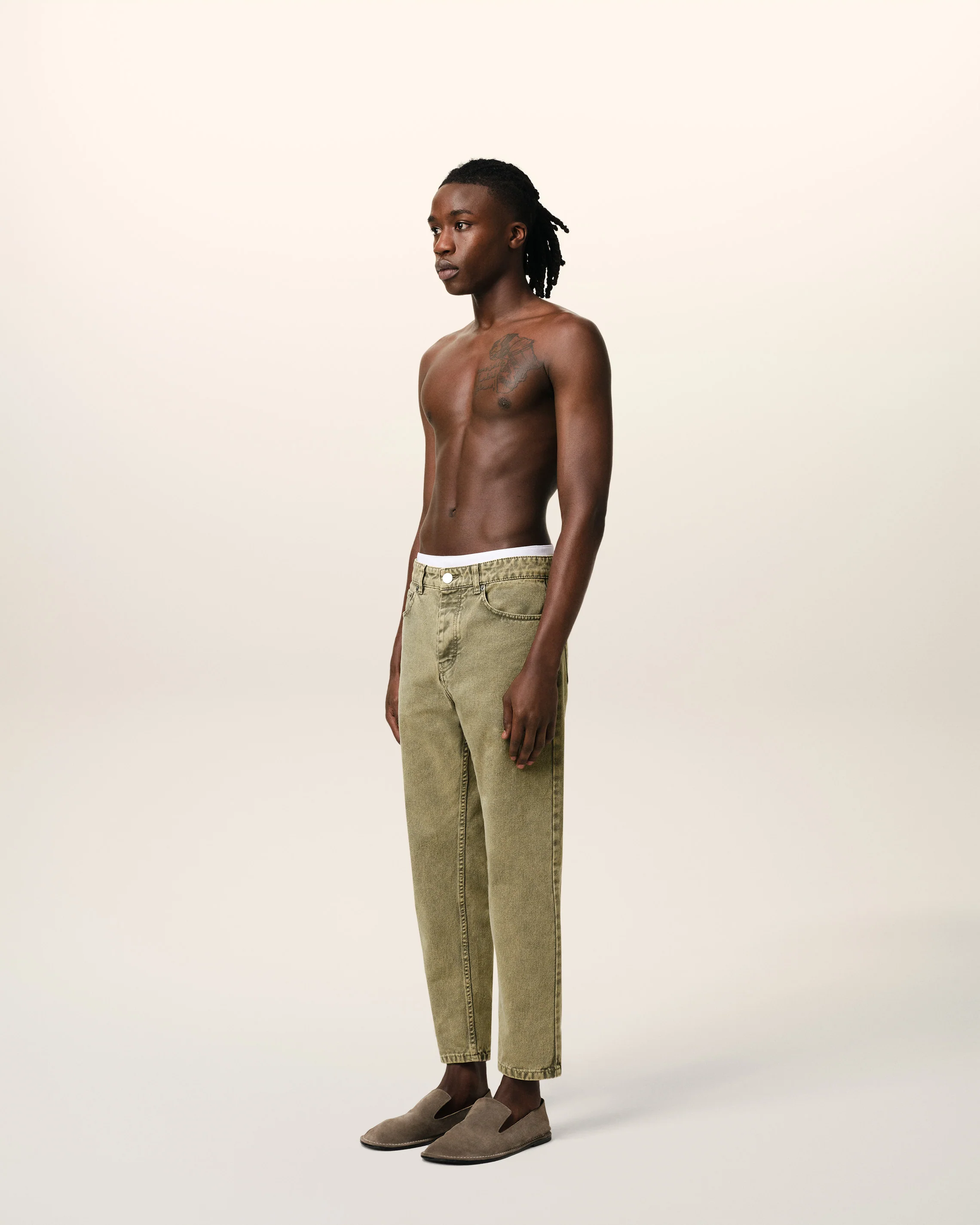 Green Cotton Tapered Fit Jeans
