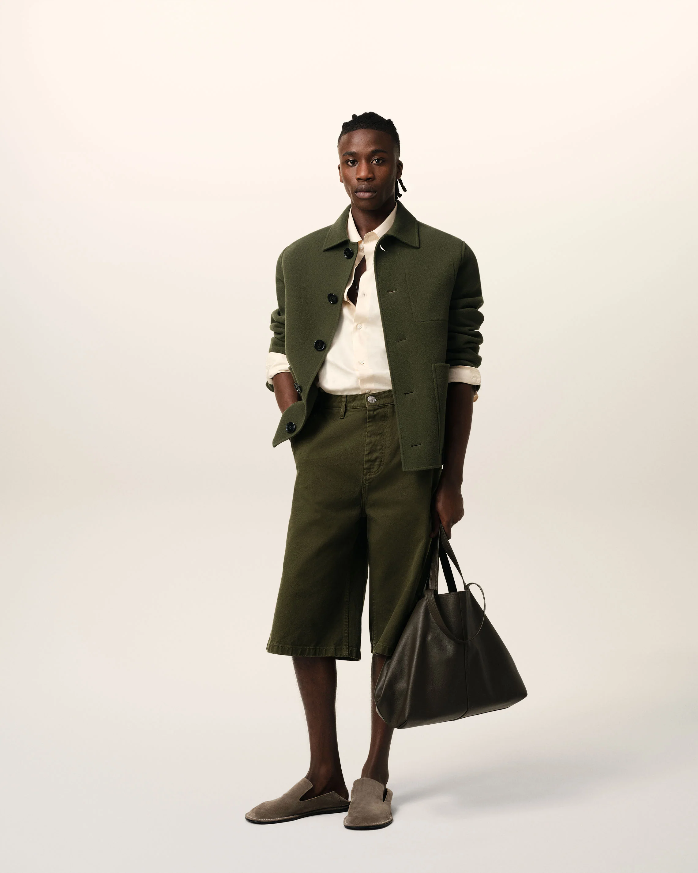 Green Wool Knit Boxy Buttoned Jacket