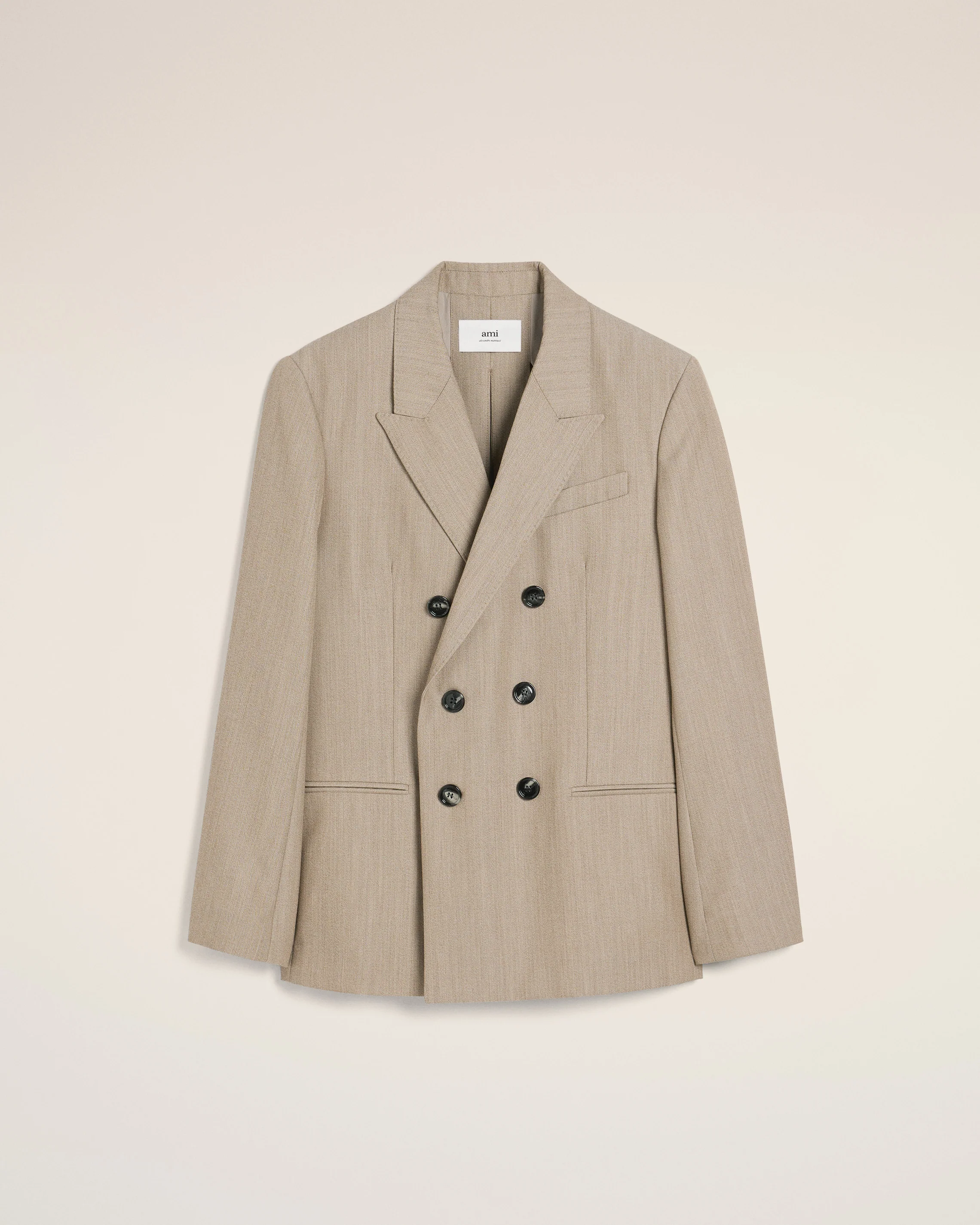 Beige Wool Back Slit Double Breasted Jacket