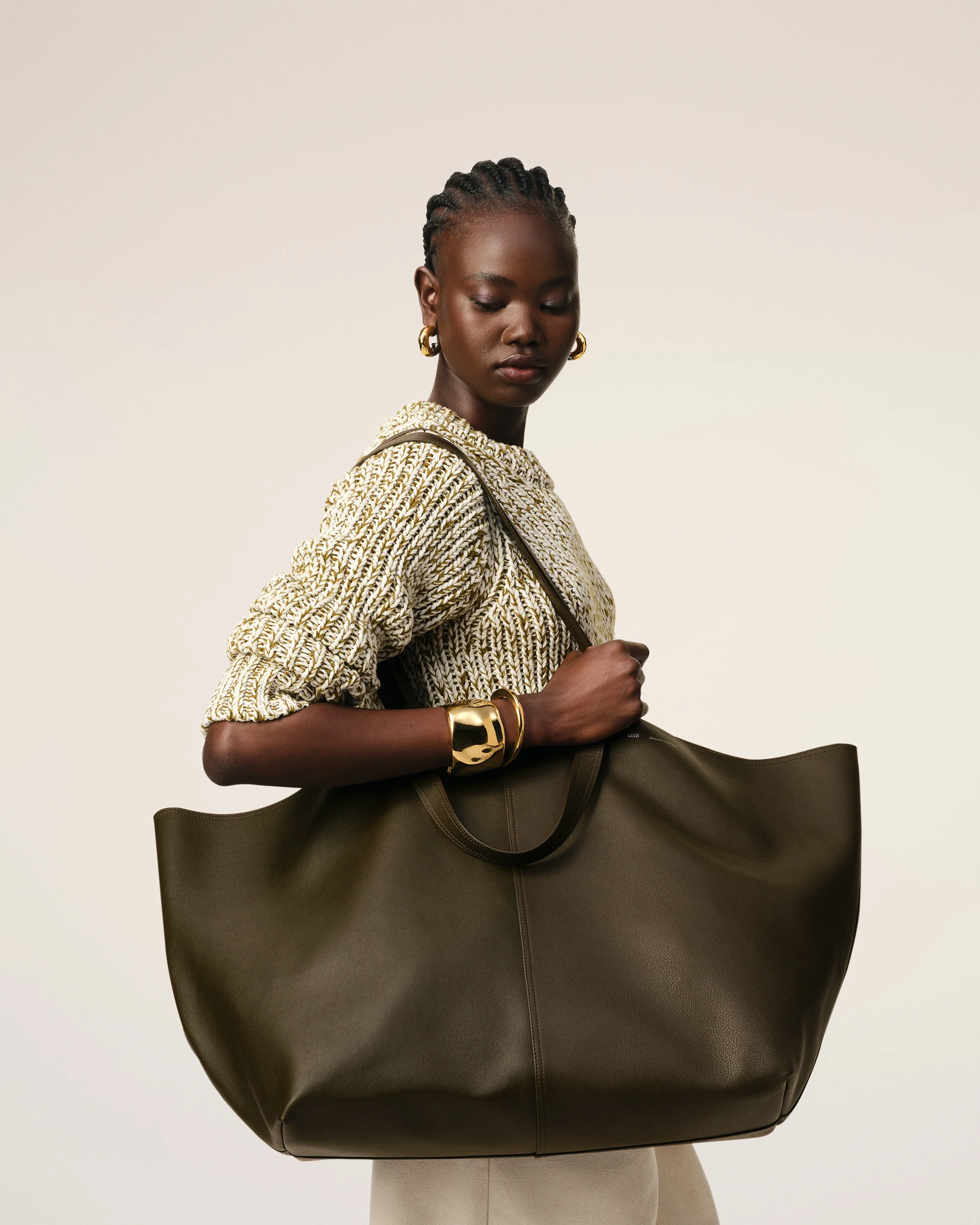 Green Leather Midi Maxi Tote Bag