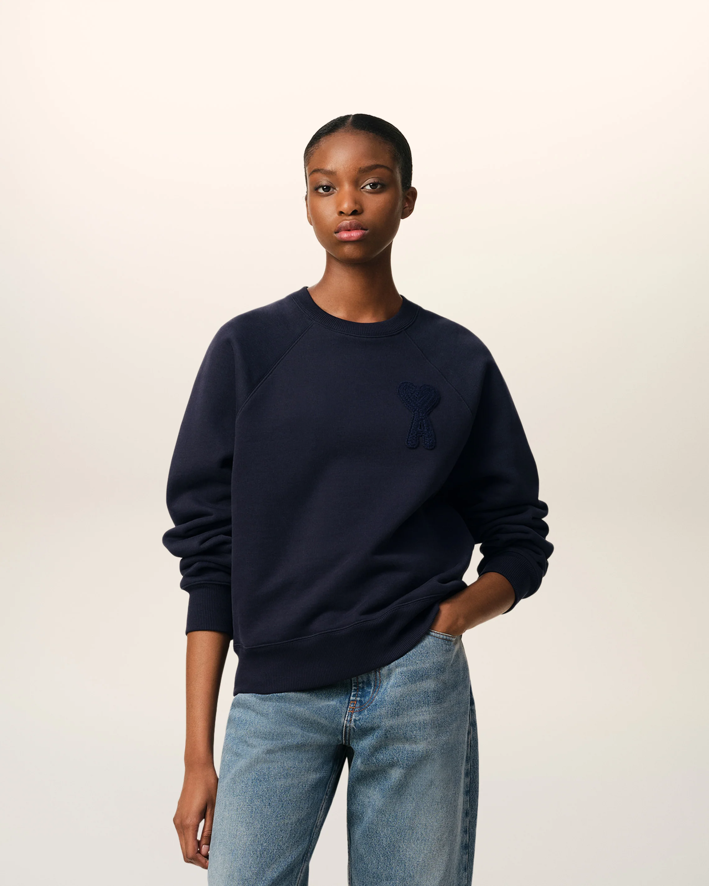 Navy Cotton Ami de Coeur Patch Sweatshirt
