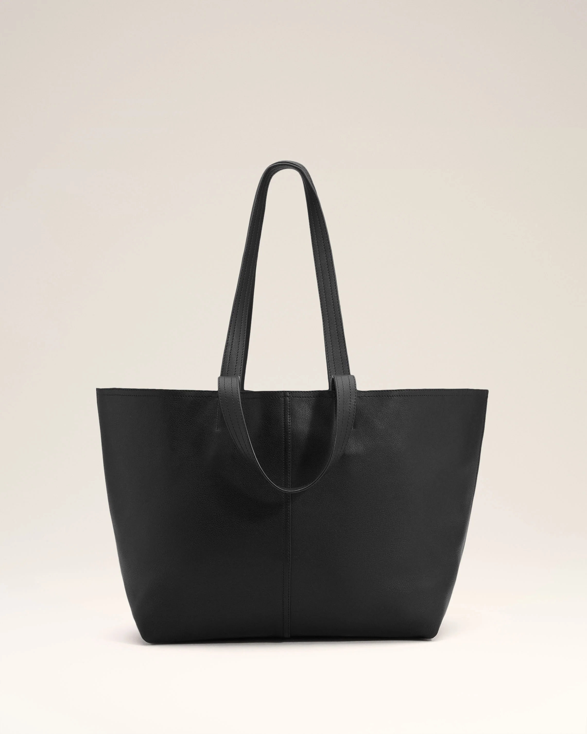 Black Leather Midi Tote Bag