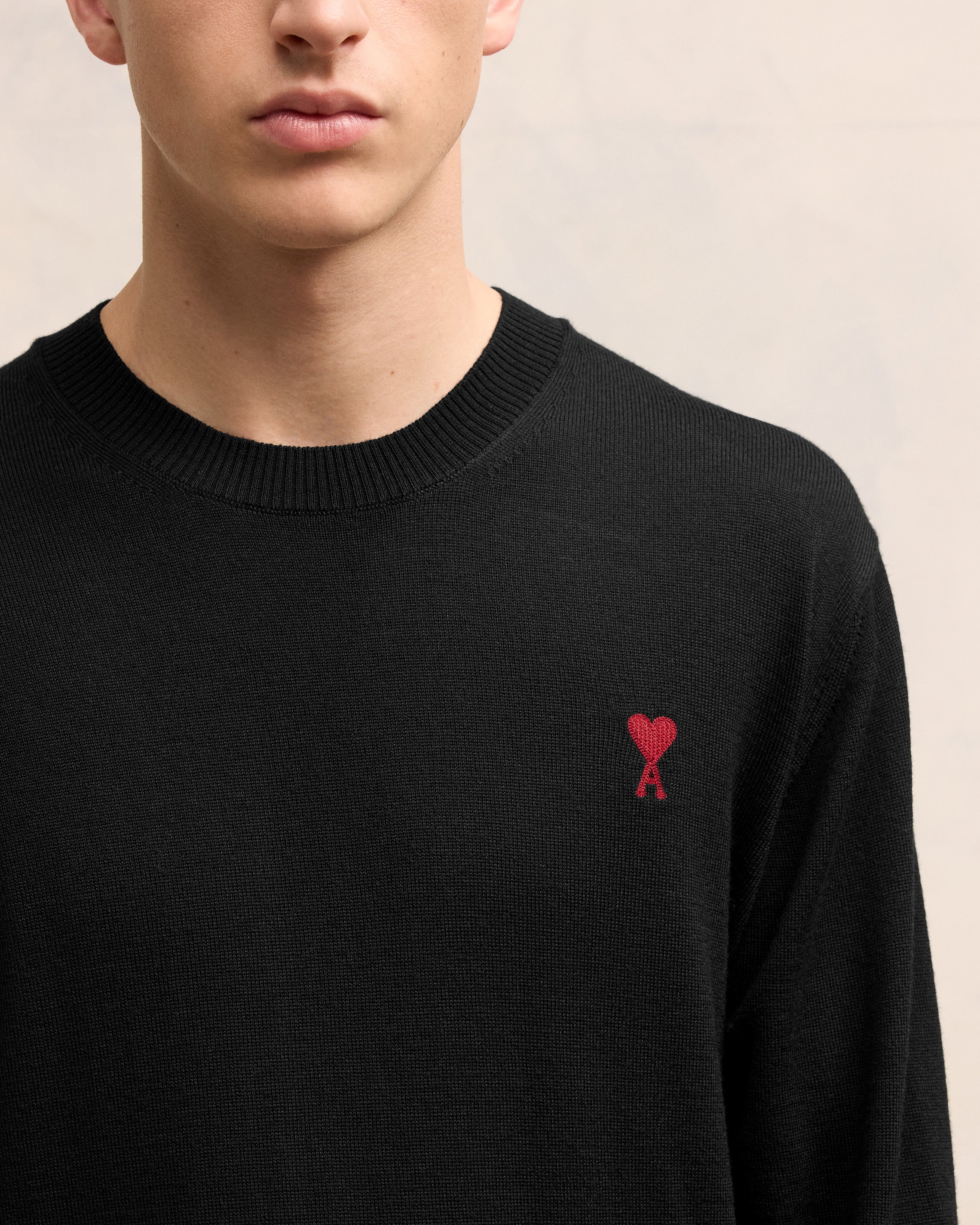 Black Wool Ami de Coeur Crew Neck Sweater