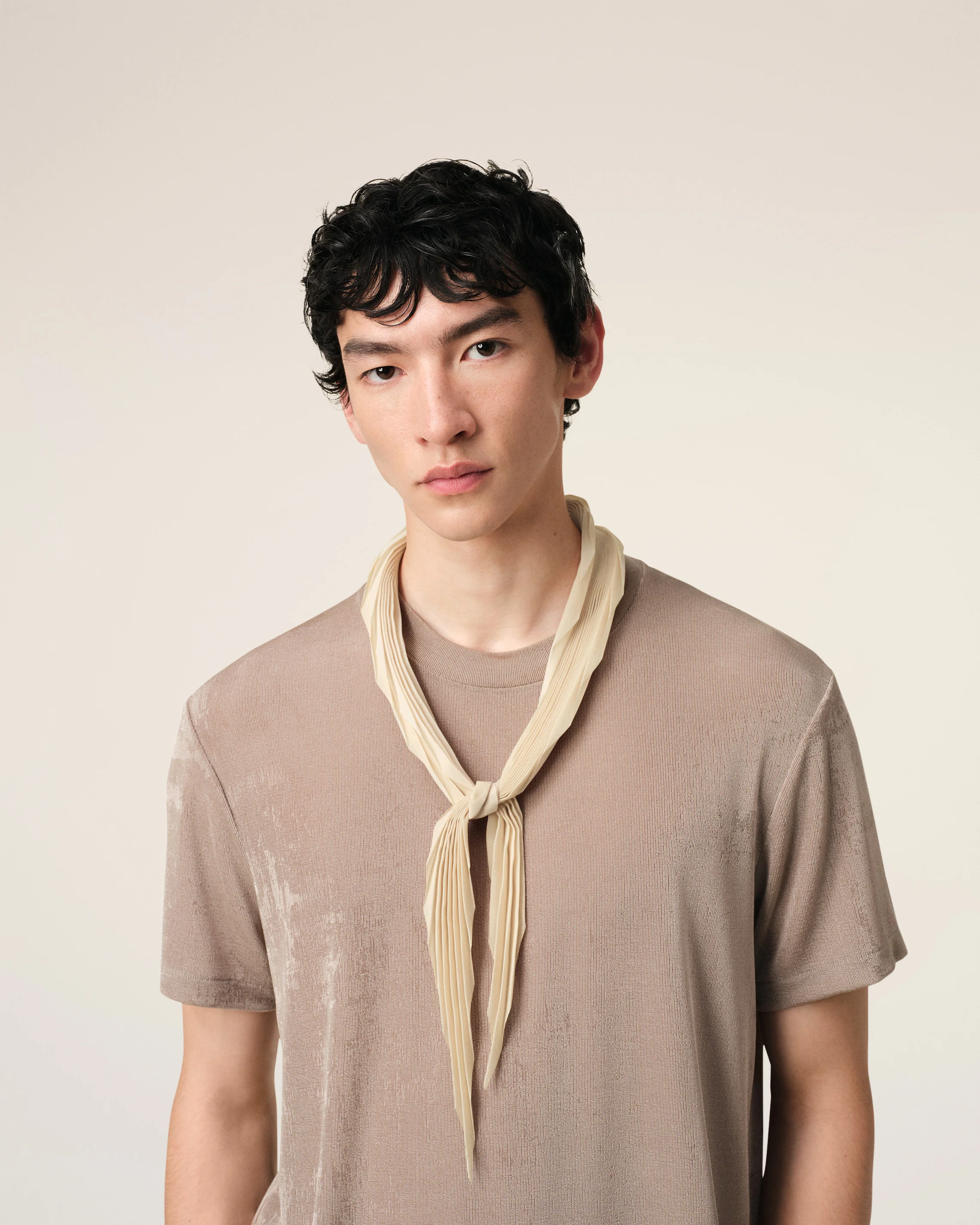 Beige Pleated Diamond Shaped Scarf