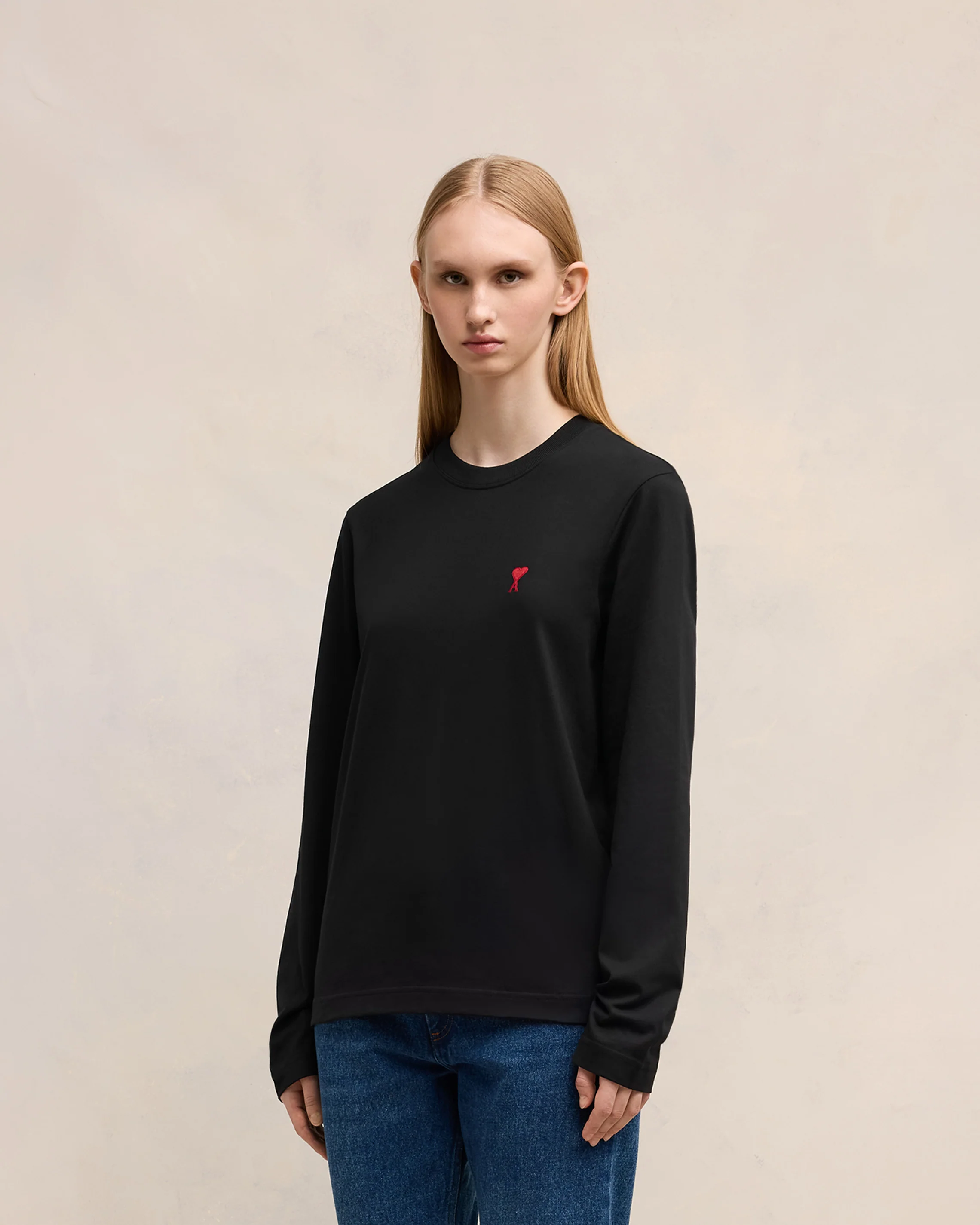Black Cotton Ami de Coeur Long Sleeves T-Shirt