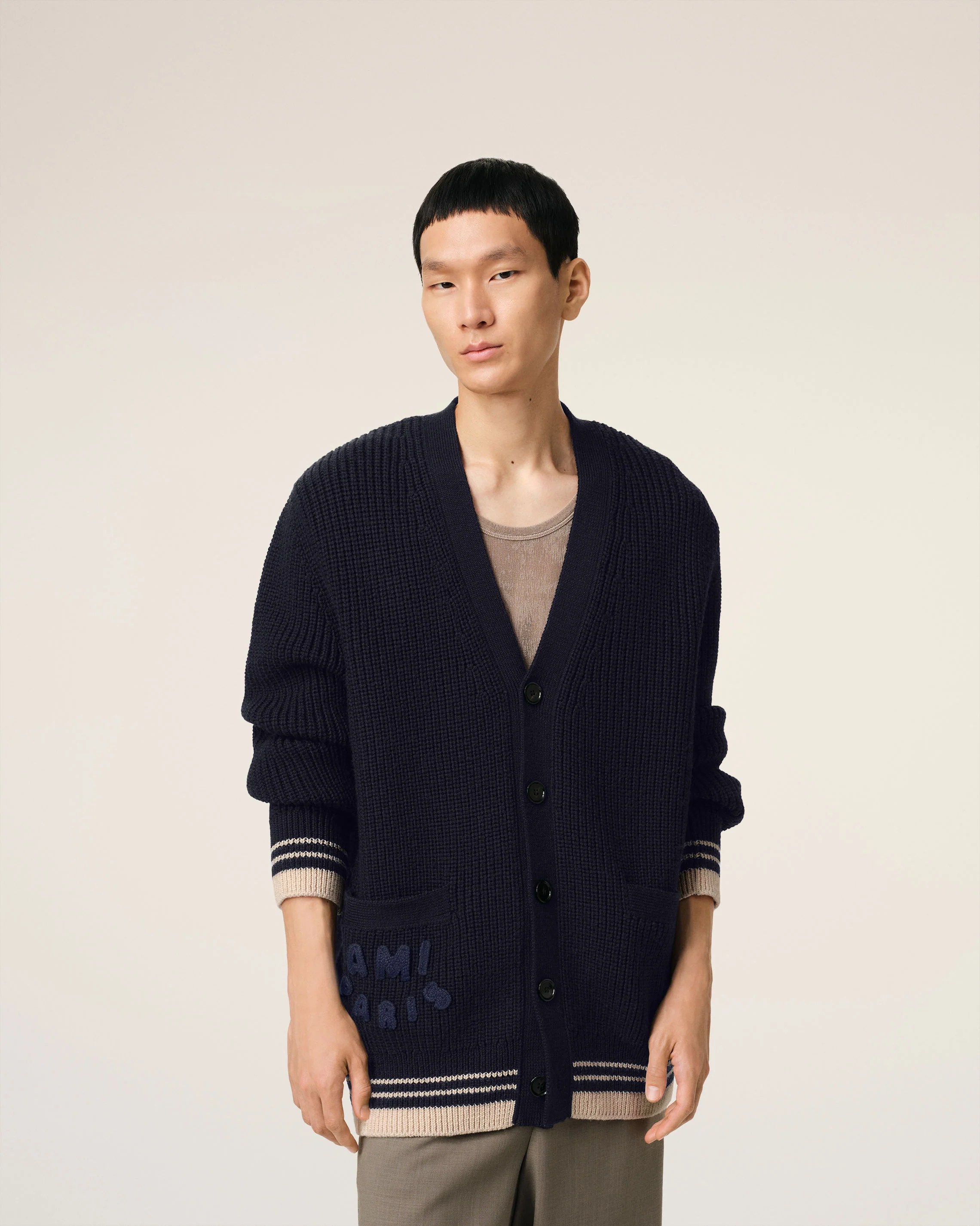 Navy Wool Ribbed Sweater