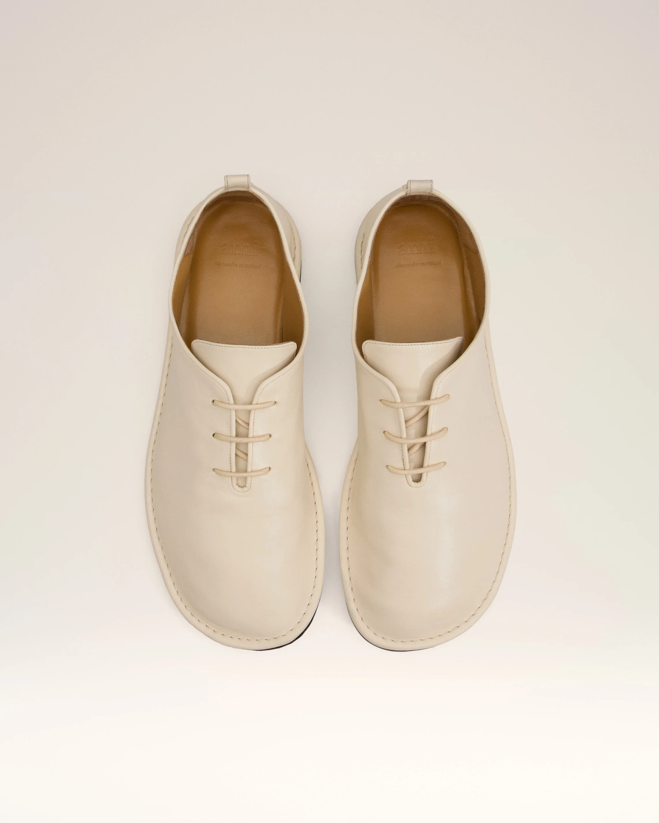 Beige Leather One Cut Shoes