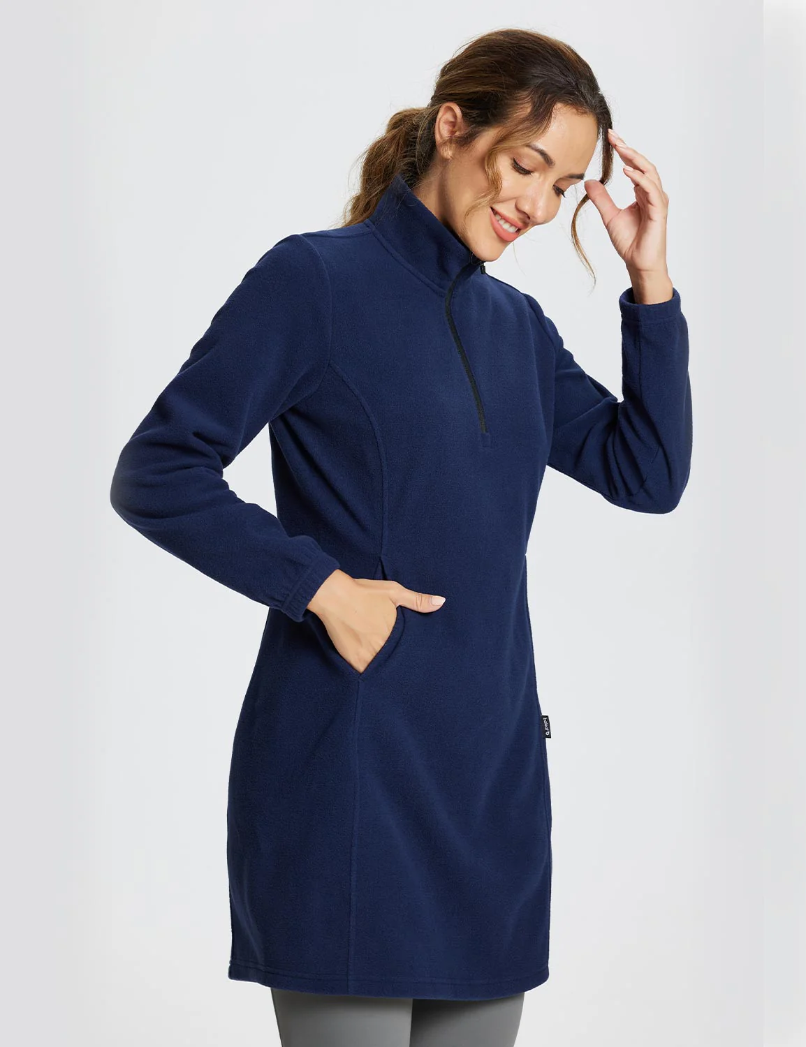 Long-Sleeve Quarter Zip Thermal Tunic Dress