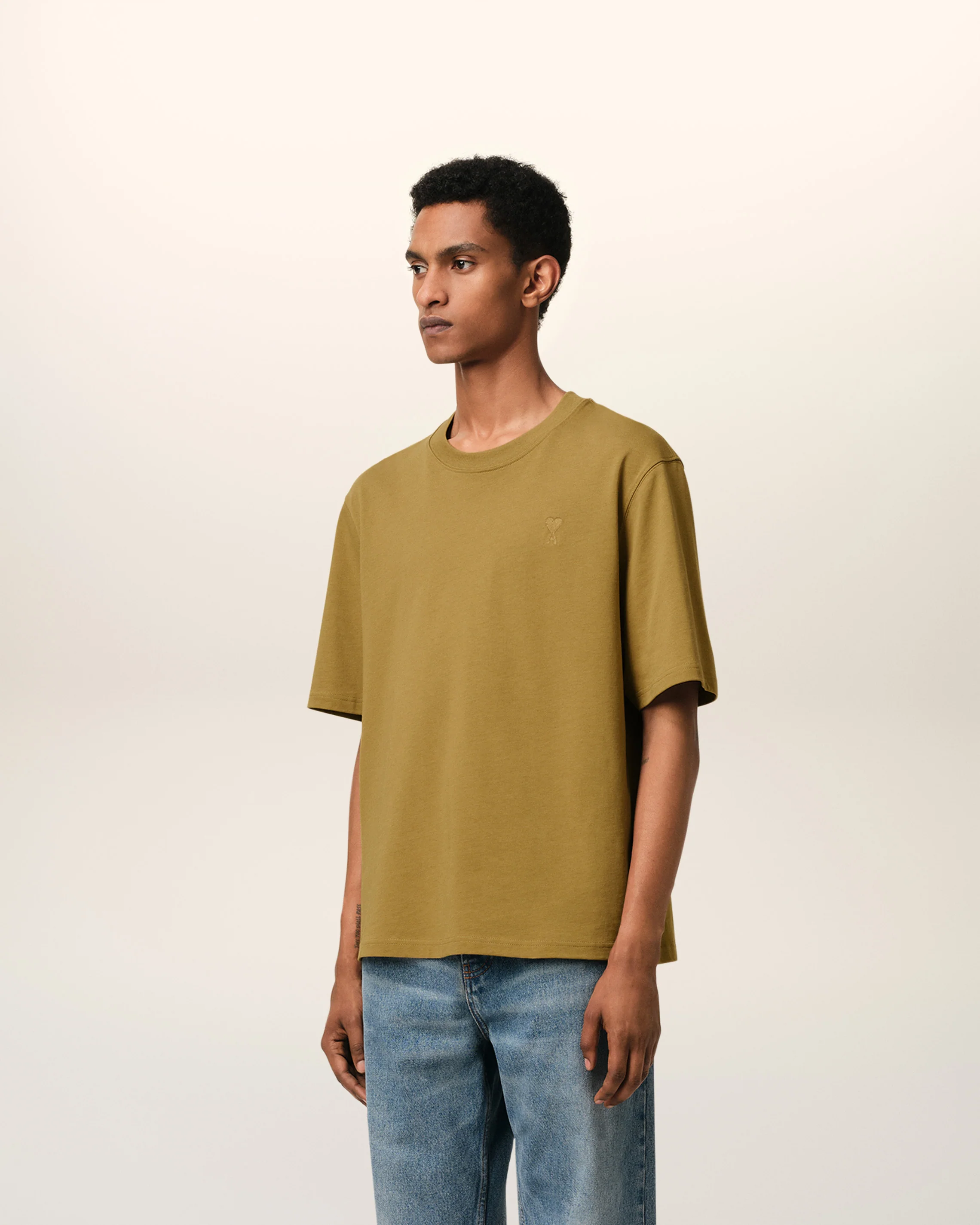Mustard Cotton Tonal Ami de Coeur T-Shirt
