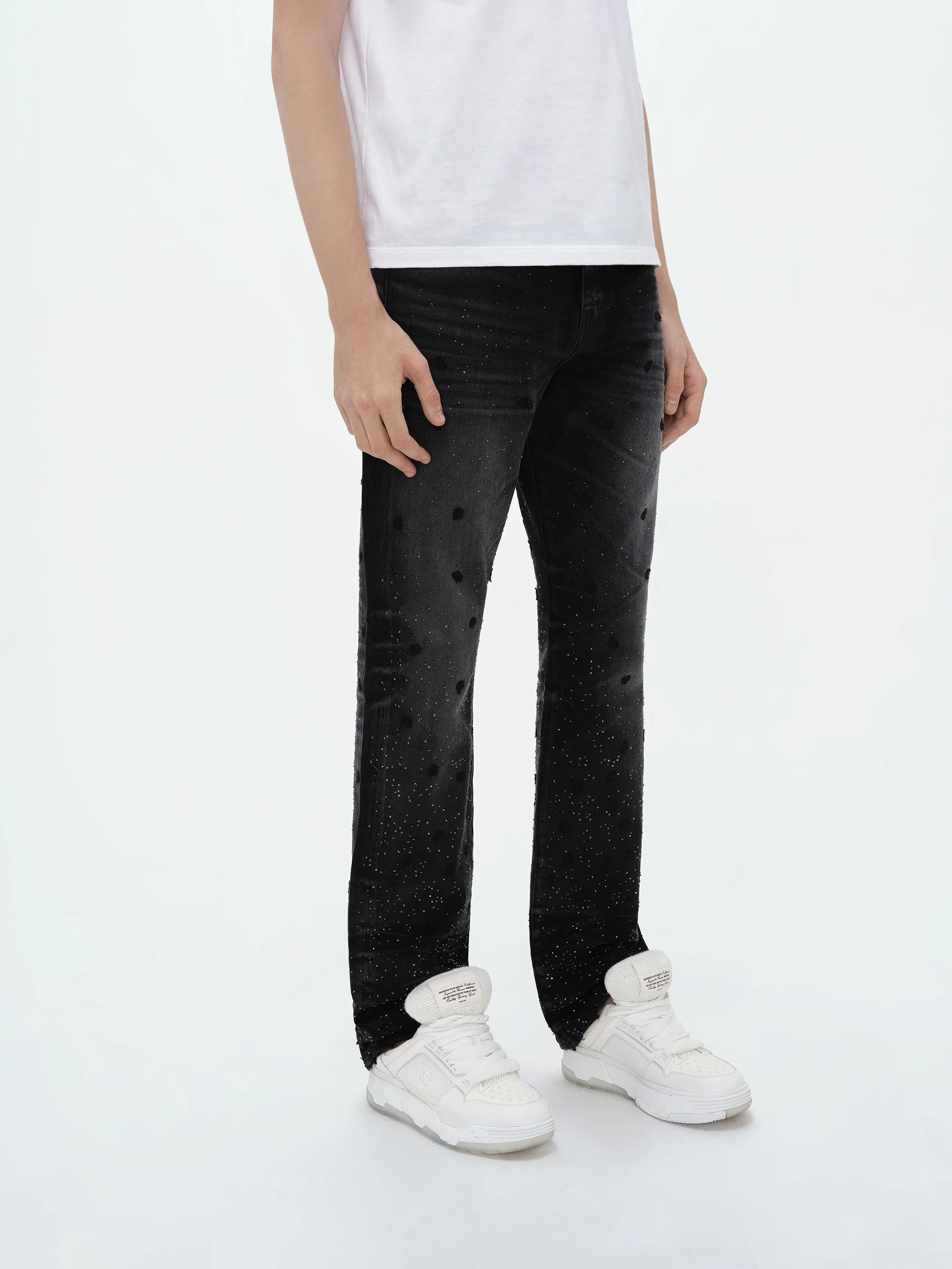 FLORAL CRYSTAL STRAIGHT JEAN - Faded Black