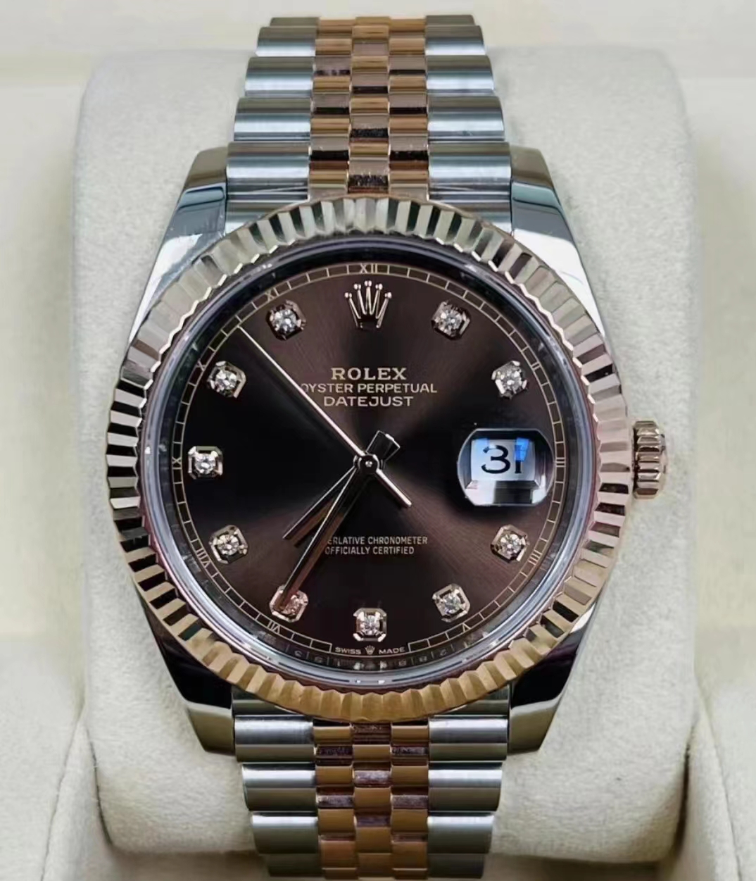 rol€x Log Series Rose Room Gold Chocolate dial