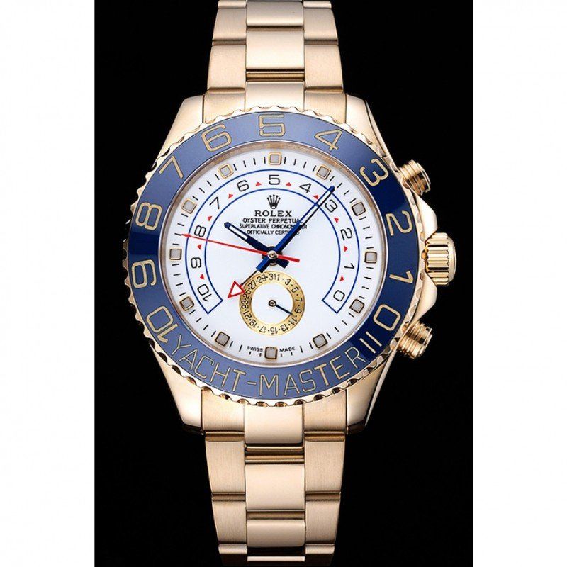 rol€x Yacht-Master II White Dial Blue Bezel Gold Bracelet 622271