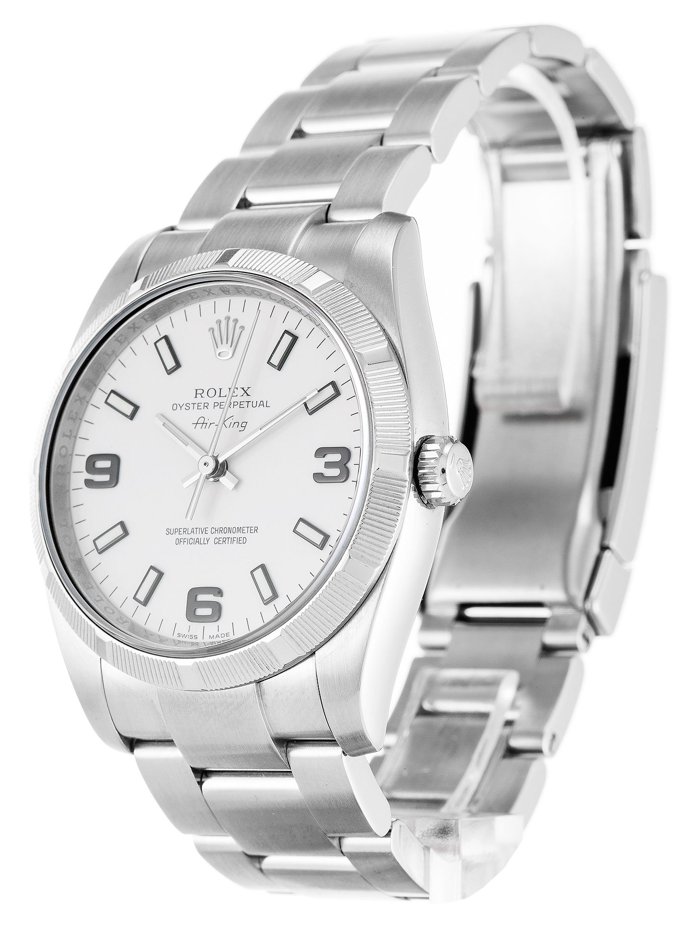 rol€x Air-King White Quarter Arabic 114210